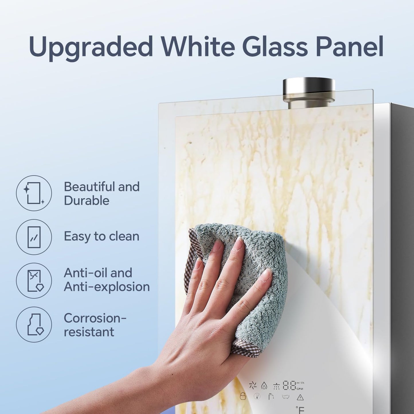 GEN II Ranein Propane Gas Tankless Water Heater, 4.76 GPM, 116,000 BTU Glass Panel Design Indoor On Demand Instant Hot Water Heater with LED Temperature Control Panel