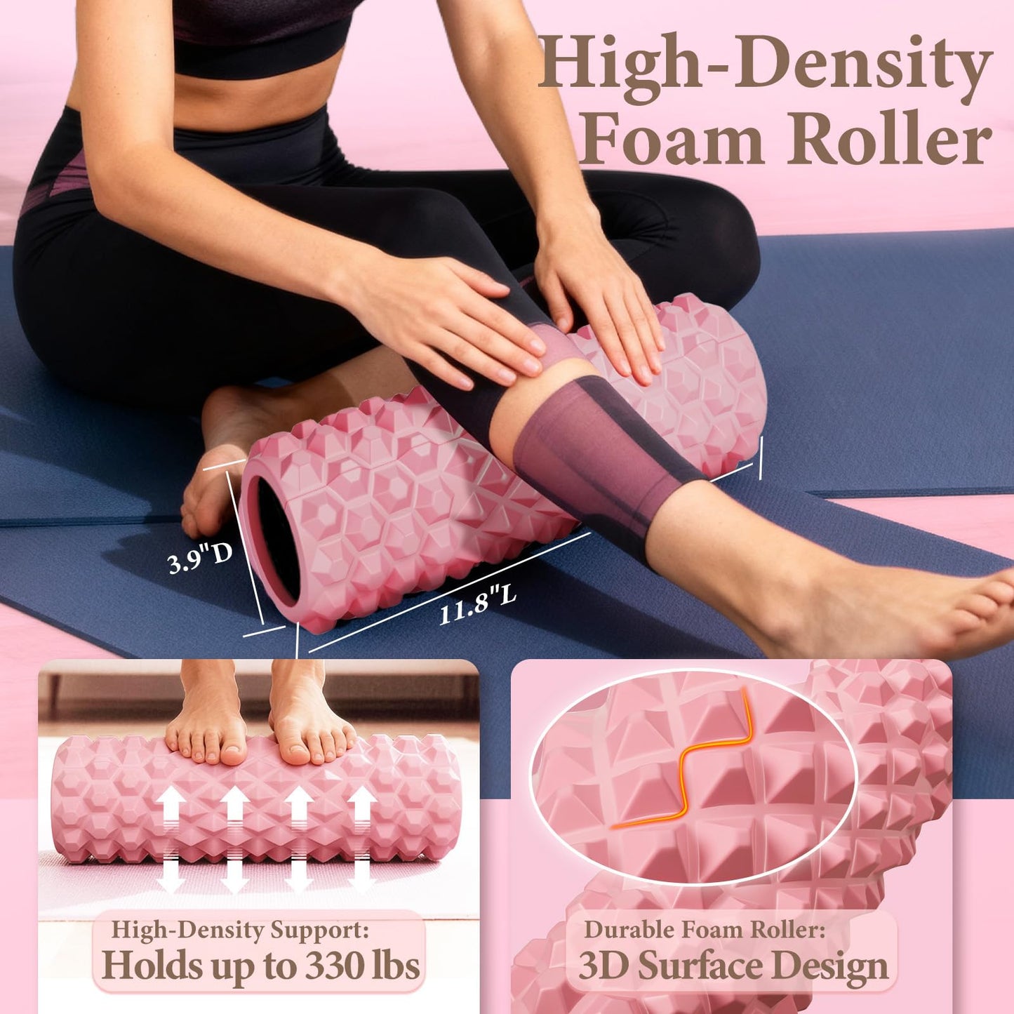 LZCDUDU Pink Pilates Ring Kit with 14 inch Magic Circle & Foam Roller, Ergonomic Home Workout Equipment Set, Full Essentials for Women Beginners - Includes Exercise Guide & Storage Bag