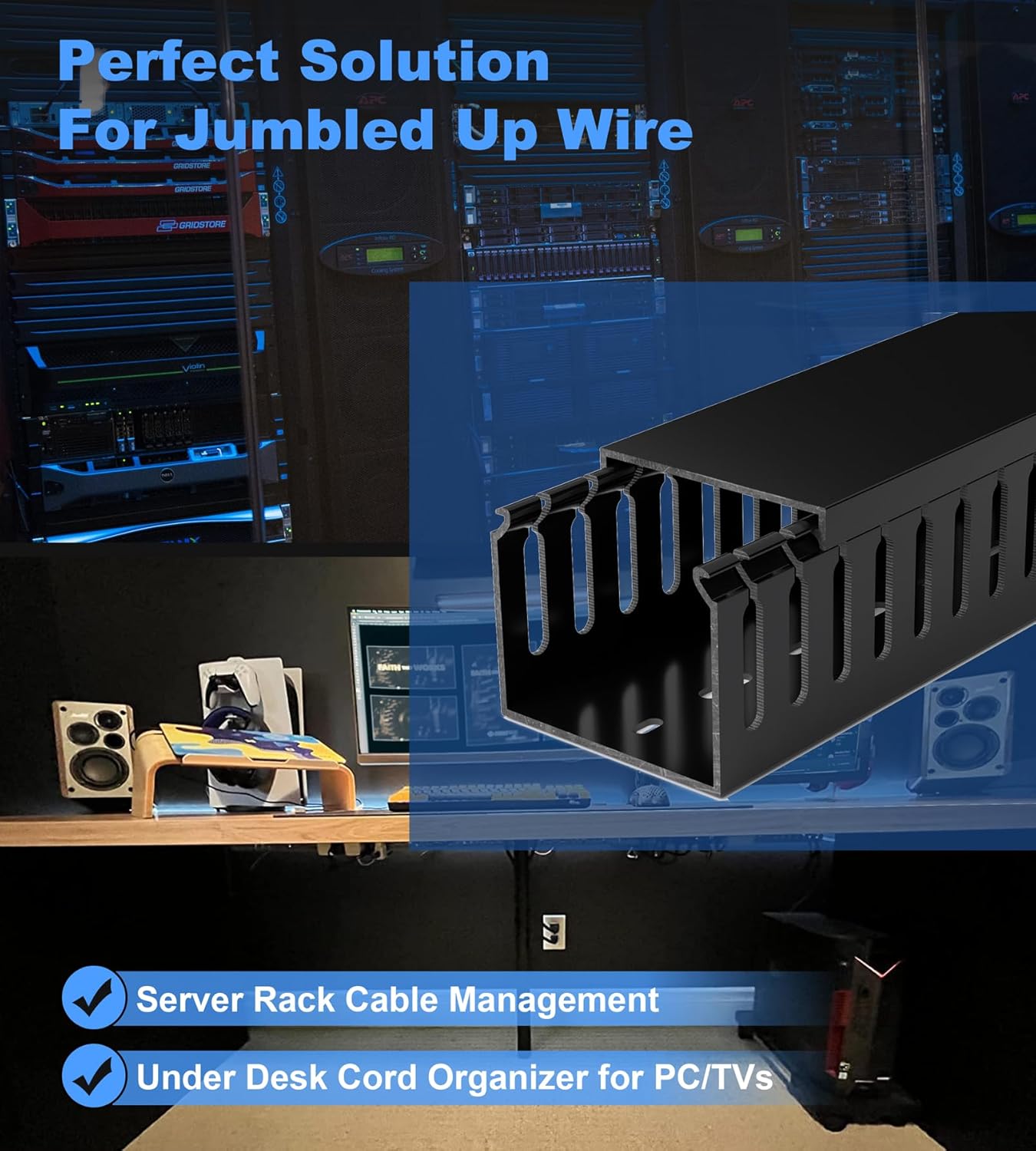 ZhiYo H2in W2.4in 95in (4X L23.6in) x Professional Server Rack Cable Management Raceway, Cable Raceway Kit