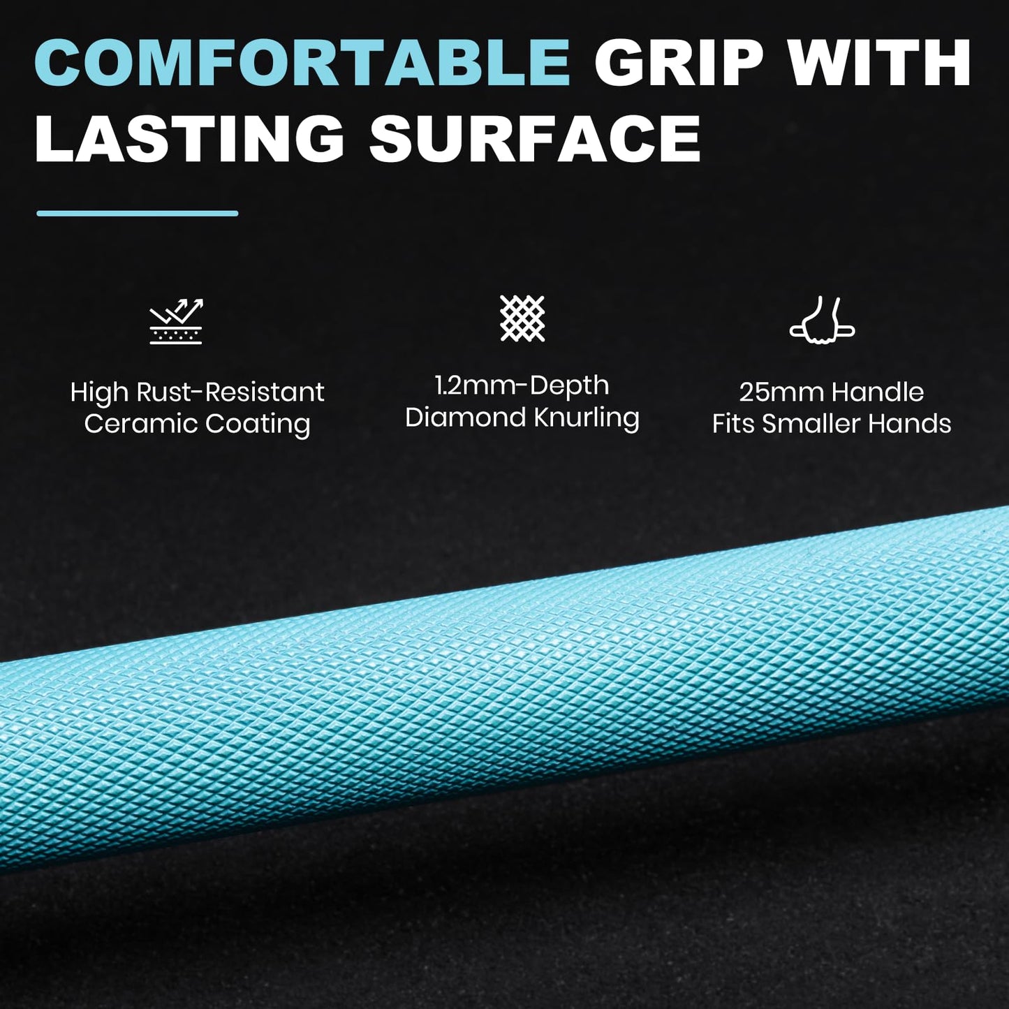 LIONSCOOL Premium 4ft/4.9ft/6ft Barbell for Strength Training and Olympic Weightlifting, 2 Inch Weight Bar for Squats, Curls, Deadlifts, Presses, Hip Thrusts, 350lbs/500lbs Capacity (Turquoise & Black, 4 ft)