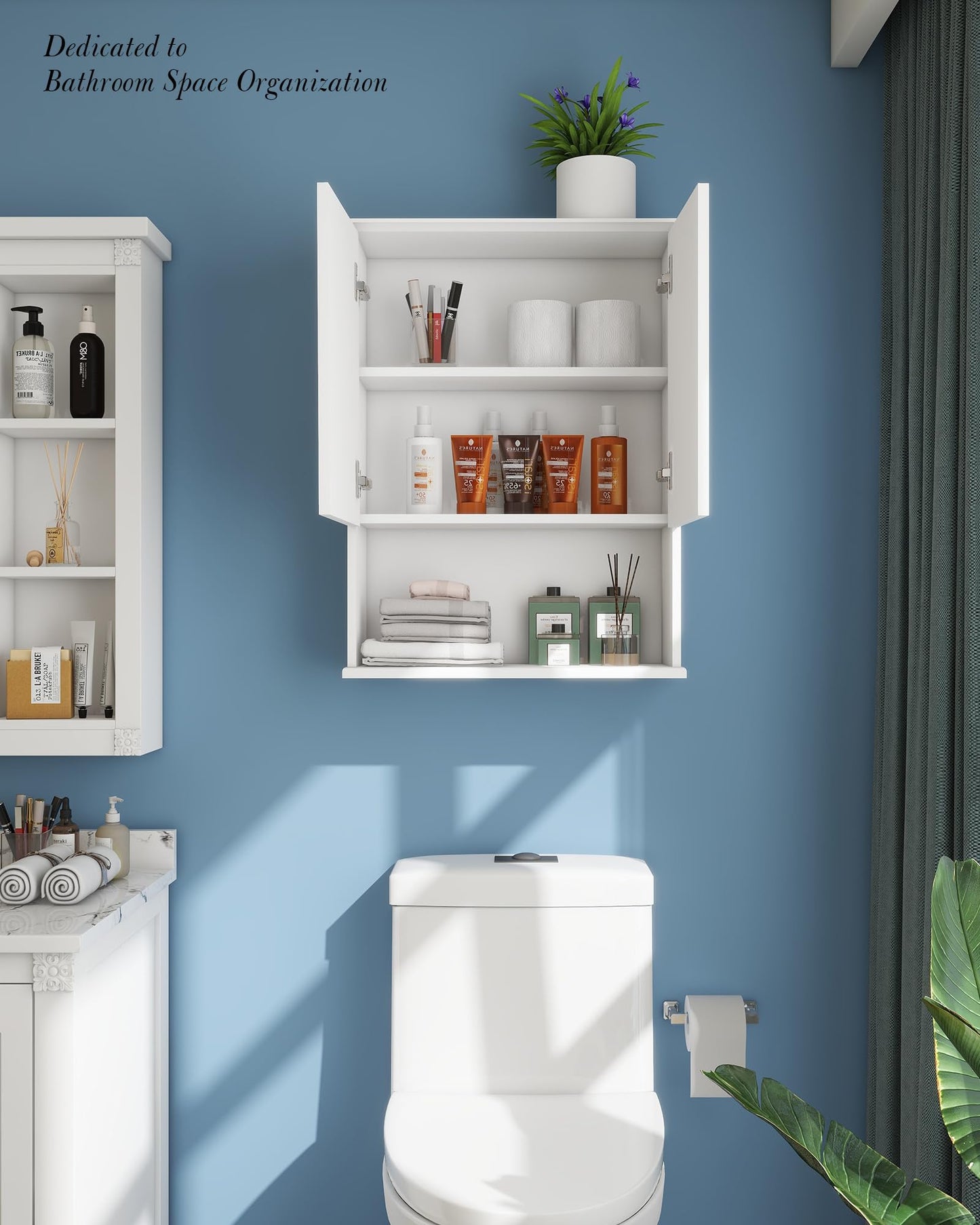 VIMYFAMY Bathroom Cabinet Wall Mount with Buffering Hinge, 23"x29" inch Over Toilet Storage Cabinet with Adjustable Shelves, Large Space Wooden Medicine Cabinet, White