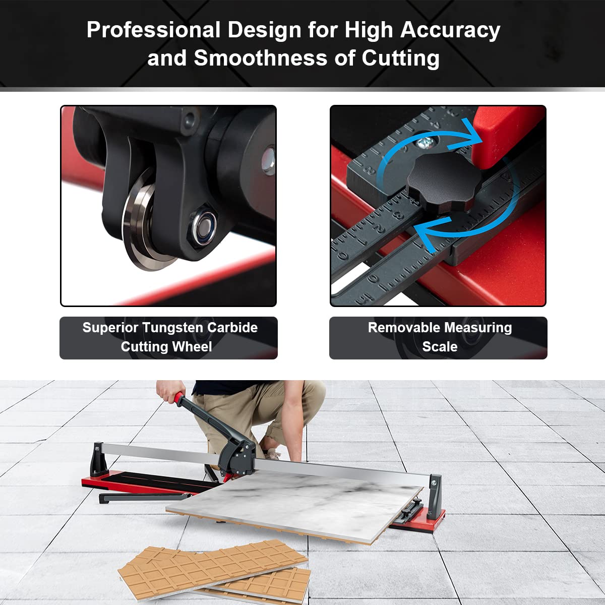 IRONMAX 48 inch Manual Tile Cutter, Professional Ceramic Tile Cutter Tools with Ergonomic Handle, Removable Scale, Adjustable Brackets, Porcelain Cutting Machine with Tungsten Carbide Cutting Wheel