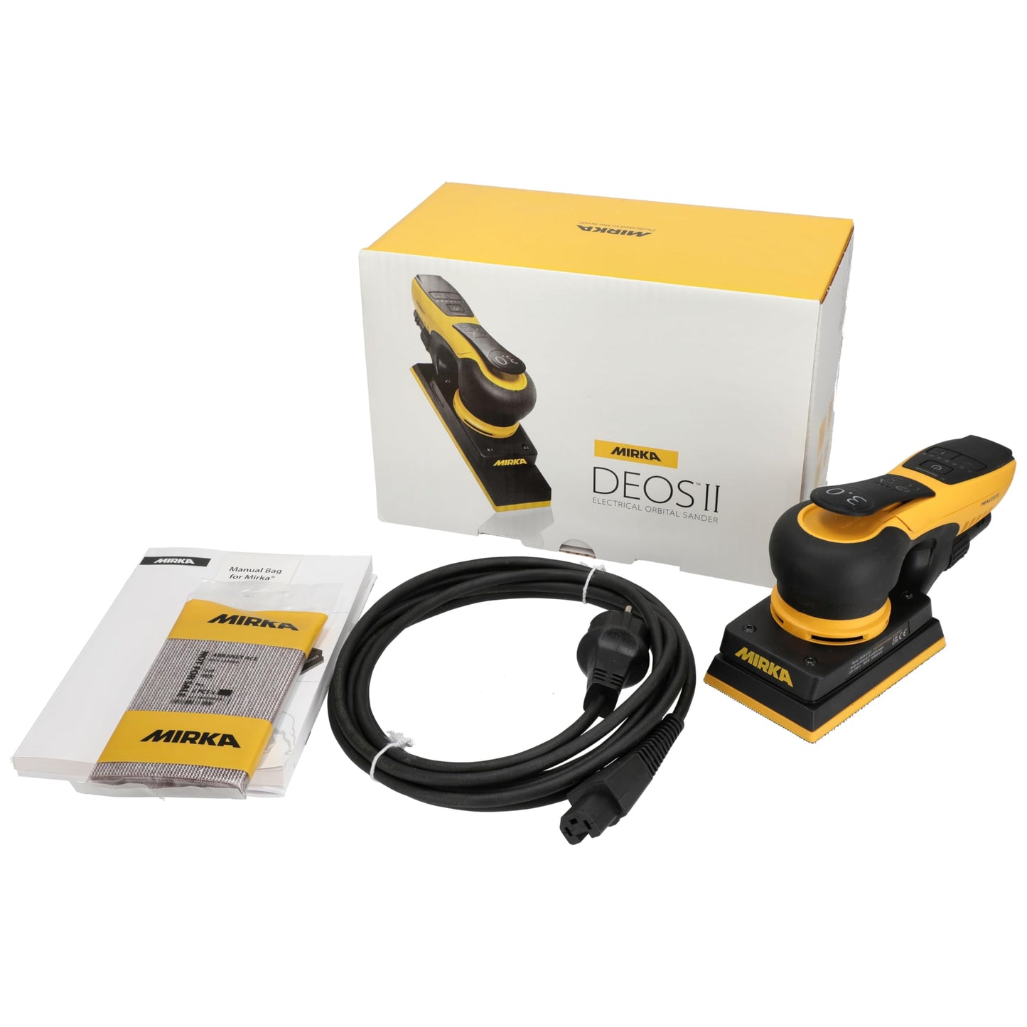 Mirka DEOS II 353X 3" x 5" Electric Orbital Sander for Woodworking & Painting – Precision 3.0 mm Orbit, 5,000–10,000 RPM Variable Speed, Low-Profile Design, Vacuum Ready, Bluetooth-Enabled