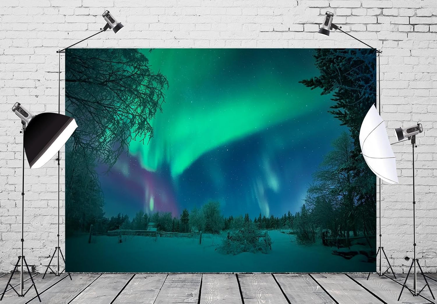BELECO 10x8ft Fabric Aurora Borealis Backdrop Winter Forest Snowfield Northern Lights Night Sky Background Polar Lights