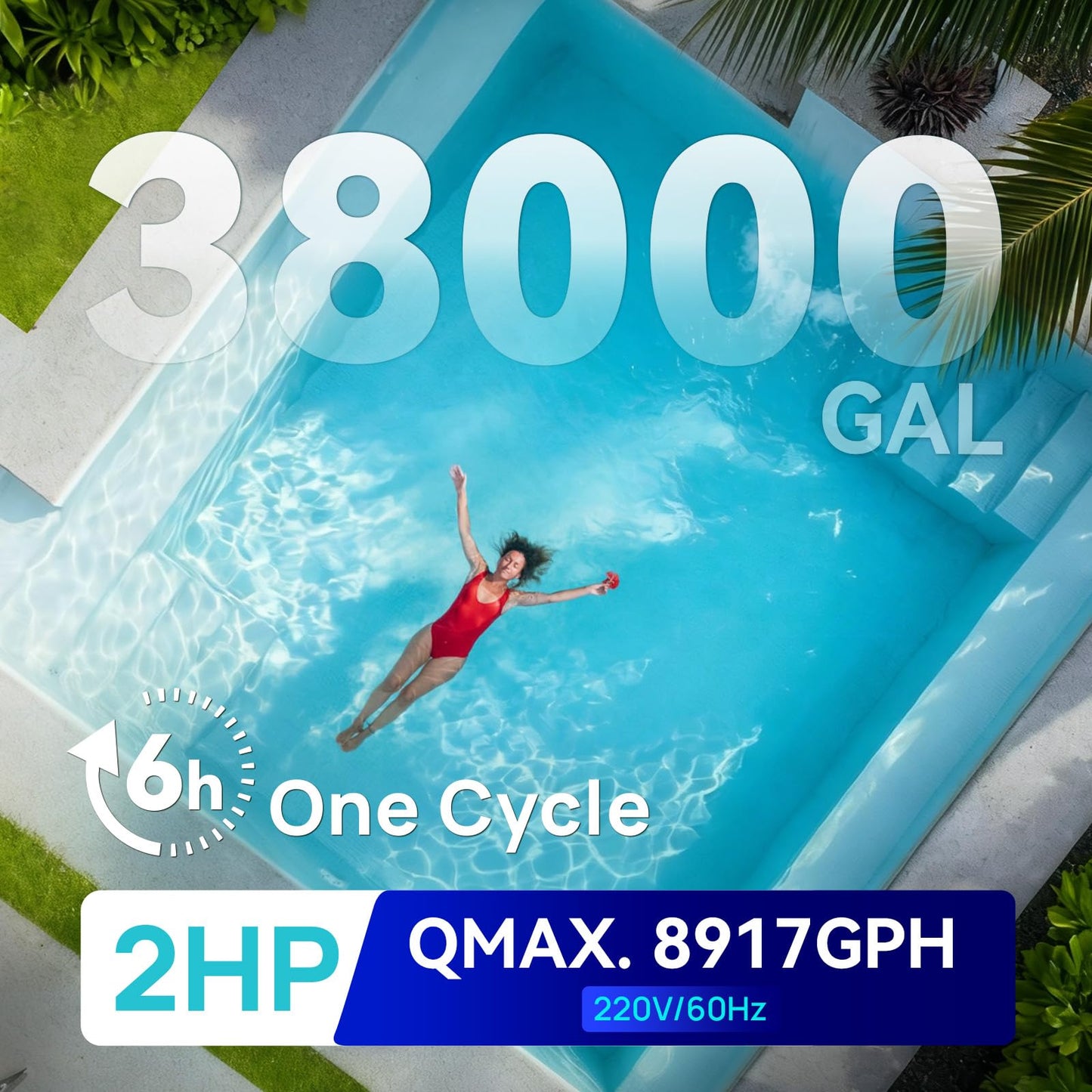 AQUASTRONG 20in Sand Filter Pump for Above Ground Pool with Timer, 220V, 2 HP, 8917 GPH Pool Pumps Above Ground for Pools Up to 38000 GAL, Pool Sand Filter with 6-Way Valve