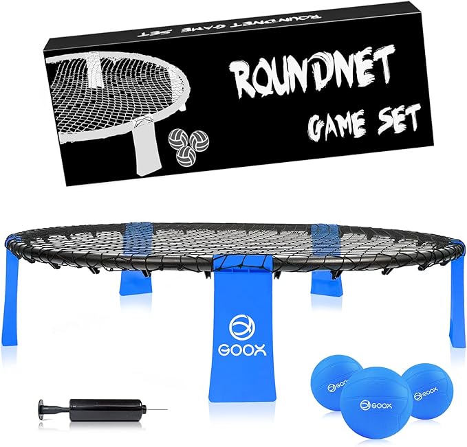 GOOX Outdoor Beach Ball Games with Carrying Bag, 3 Balls, Net and Strip Light (ONLY for Light Up Set)- Roundnet Game Set for Family - Played Outdoors, Indoors, Beach, Lawn, Yard and Park