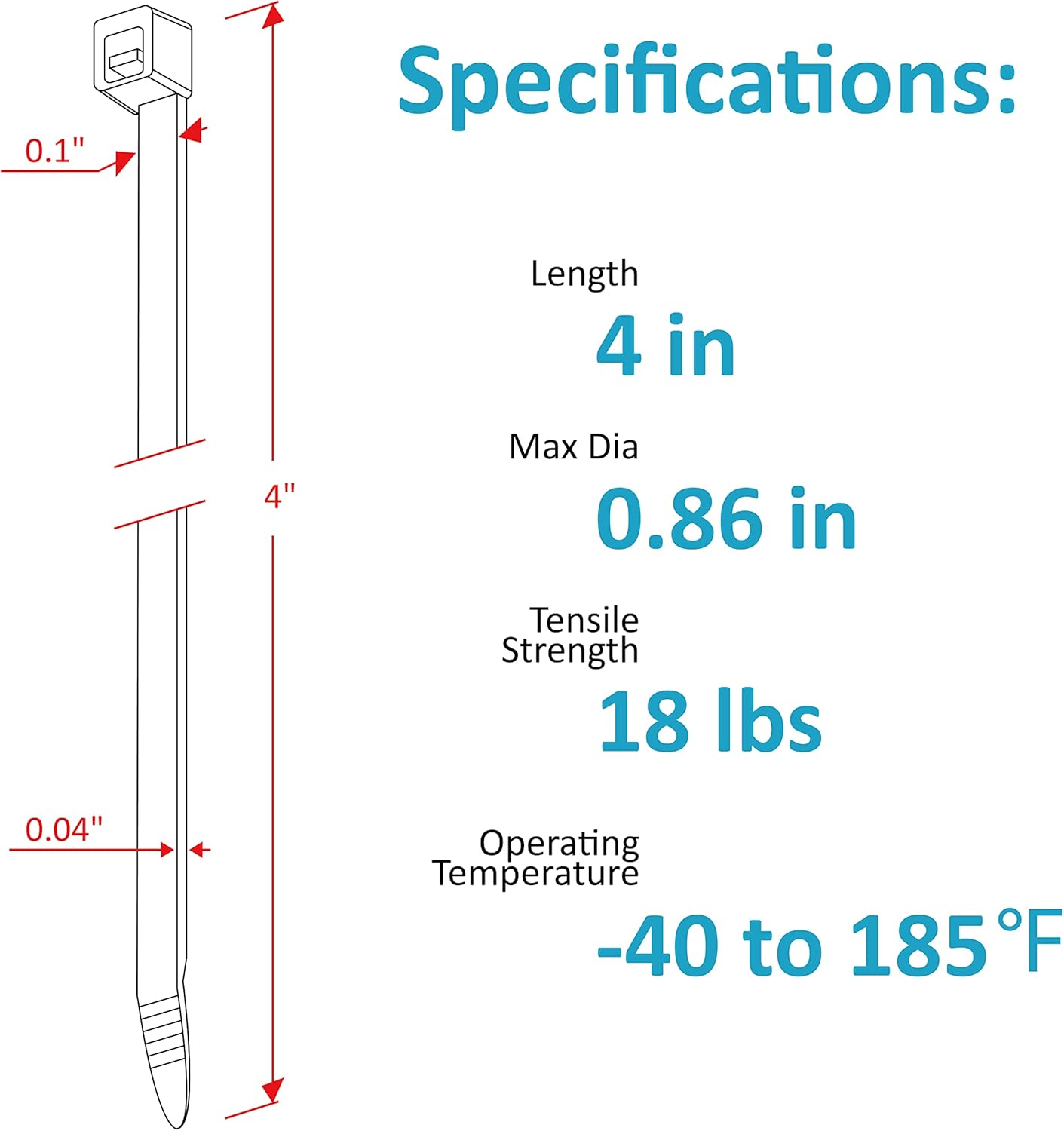TANTTI 4 inch (200 Pack), 18 lb Zip Ties Small Zip Ties with Tensile Strength, Black, by Supply