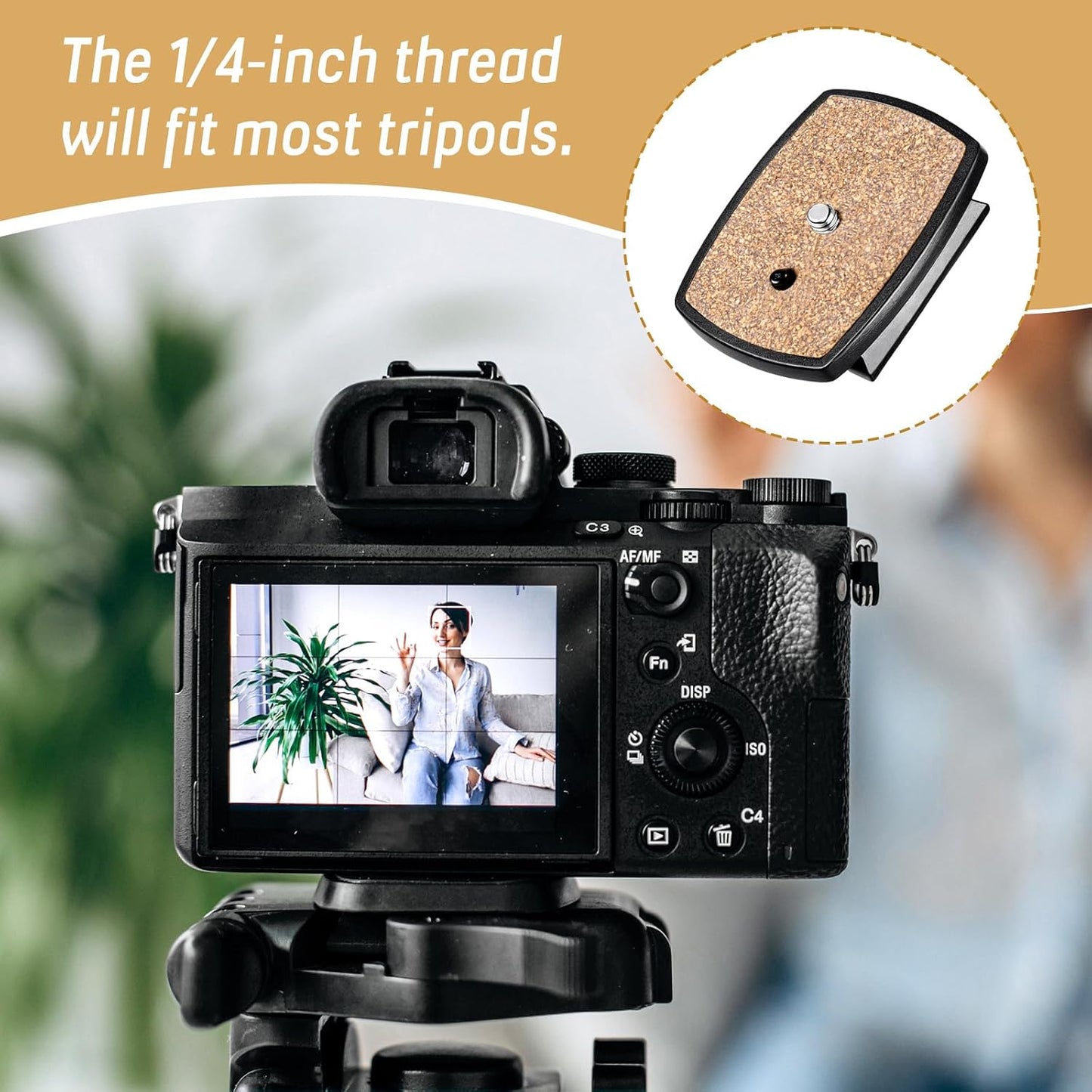 Josojoou 3PCS 43x43mm Universal Tripod Quick Release Plate, Wood Camera Tripod Mount Adapter with Screws, Camera