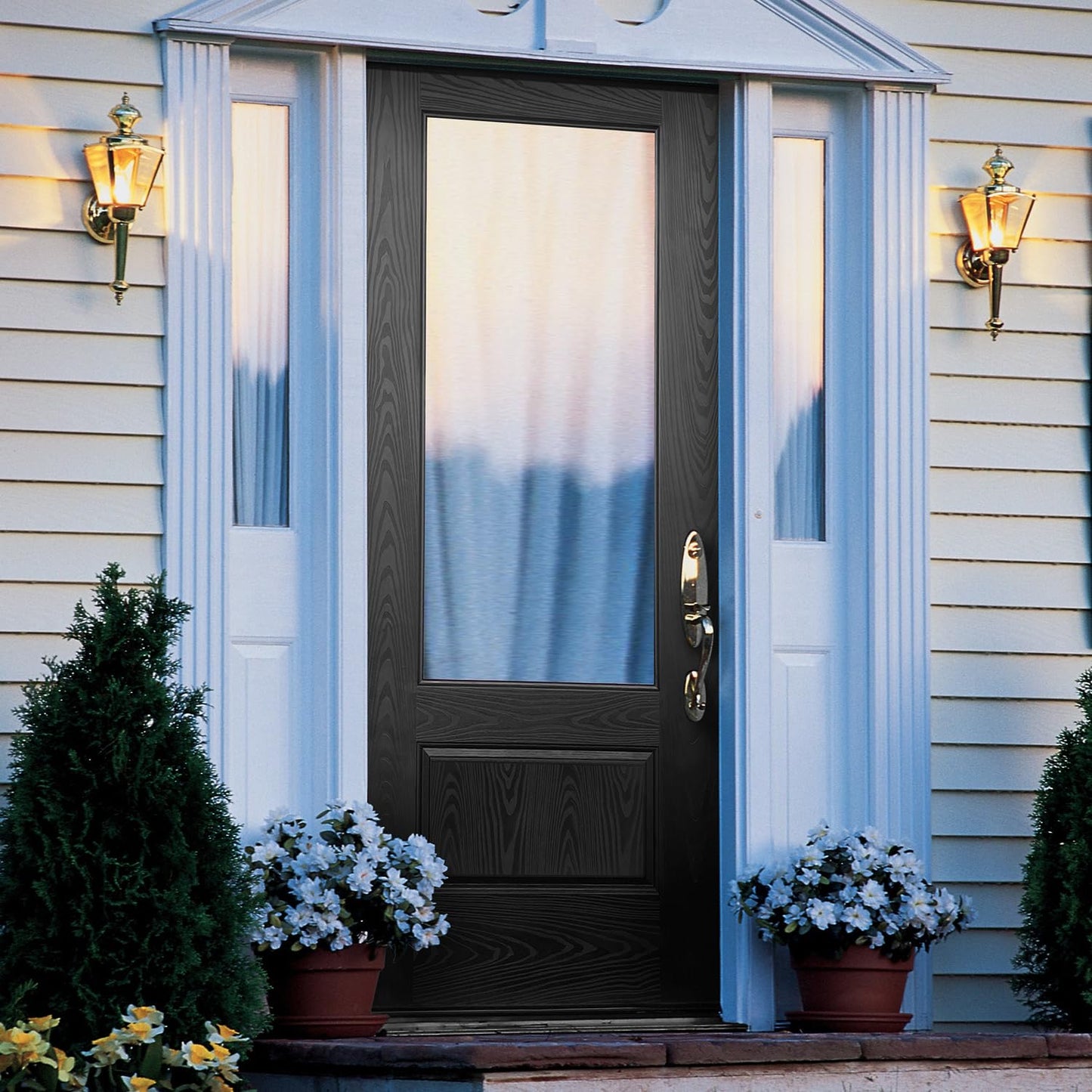Black & White Dual Finish Fiberglass Entry Door, Prehung 36"x80" Exterior Door with 3/4 Lite Clear Glass, Brickmould & Trim Included, Left Hand Inswing
