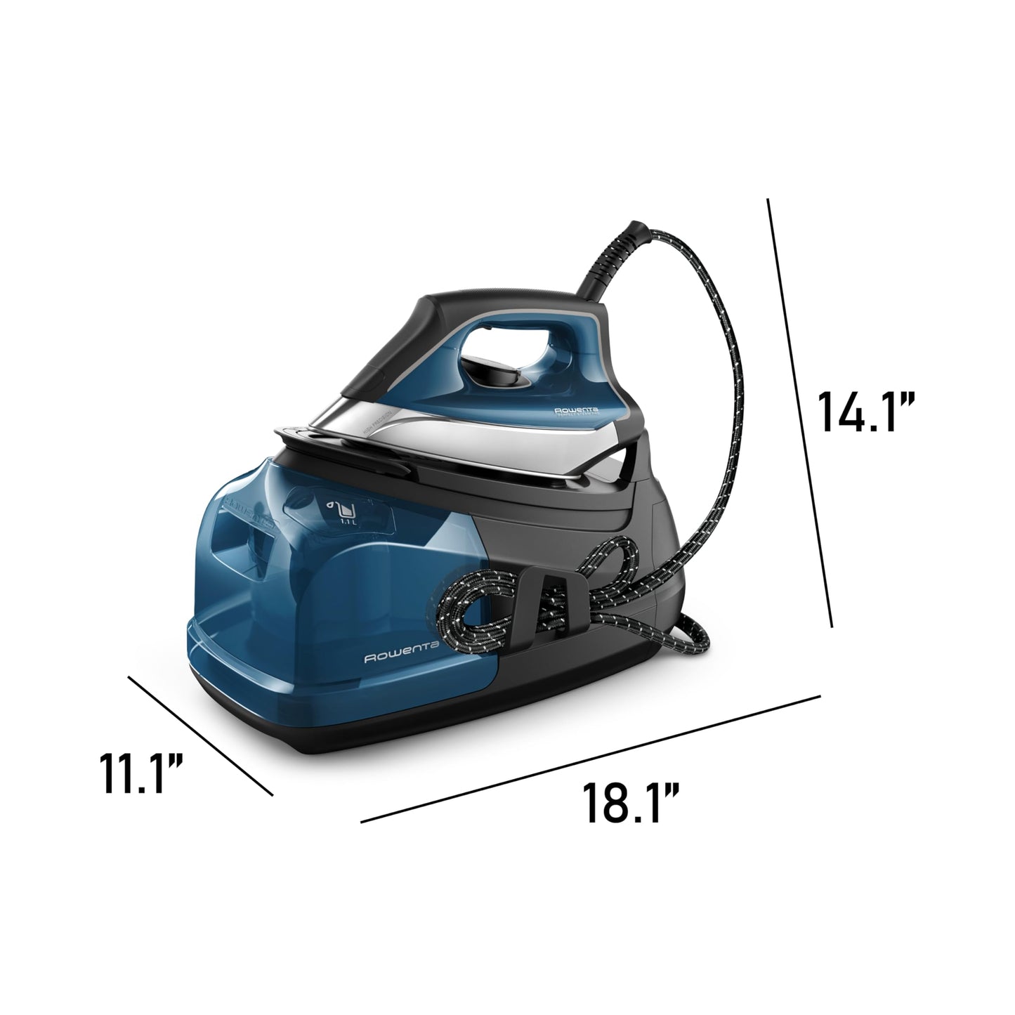 Rowenta Steam Station, Stainless Steel Soleplate, Professional Iron Steamer for Clothes, 1.1L Removable Tank, Fast Heat Up, 1800 Watts, Blue Clothes Iron, DG8624