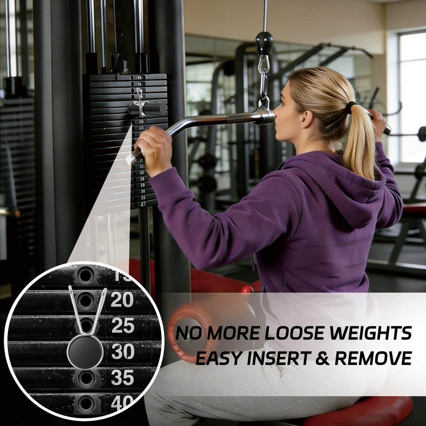CAELUM Weight Stack Pin Extender with Spring Clip, Gym Weight Stack Pin for Cable Machine, LAT Pulldown, Functional Trainer & Home Gym, Add Resistance with 2 Inch Plates, 120LB Capacity