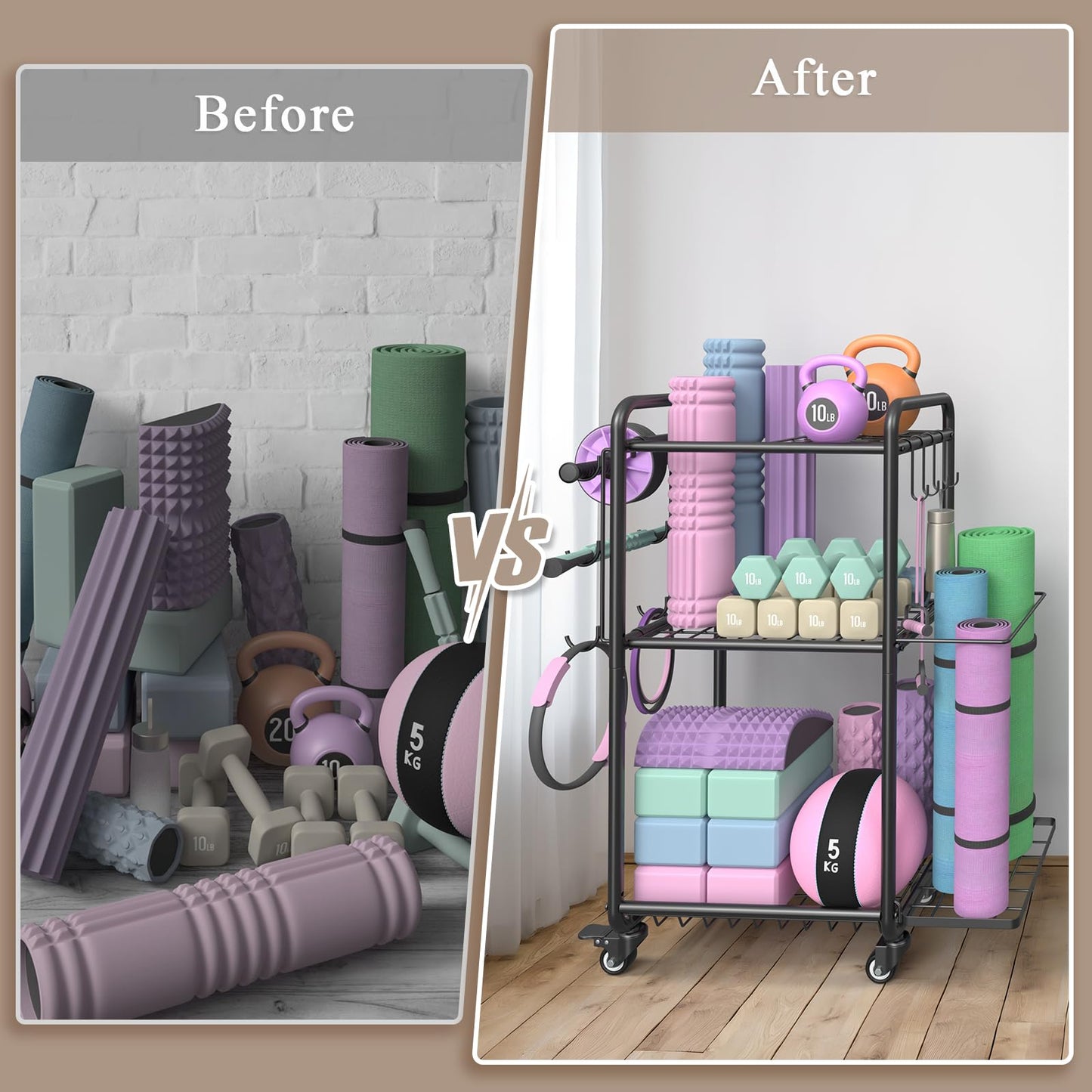 Multi-Functional Home Gym Storage Rack - Yoga Mat Storage Rack, Dumbbell Weight Rack & Workout Equipment Storage with Heavy-Duty Steel Construction for Gym Fitness Organizer (Black)