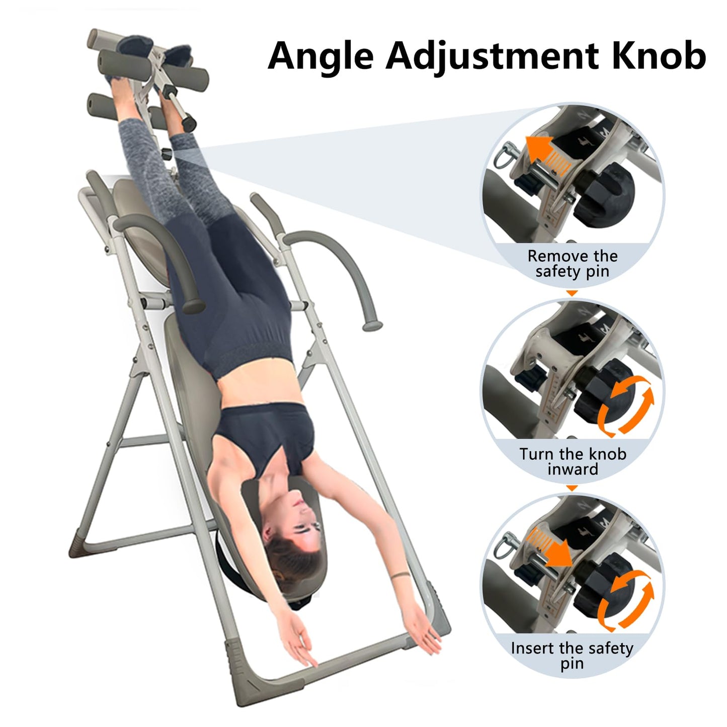 Inversion Table with Adjustable Backrest and Ankle Support, Comfortable Cushioned Seat, Safety Belt, Foldable Exercise Equipment