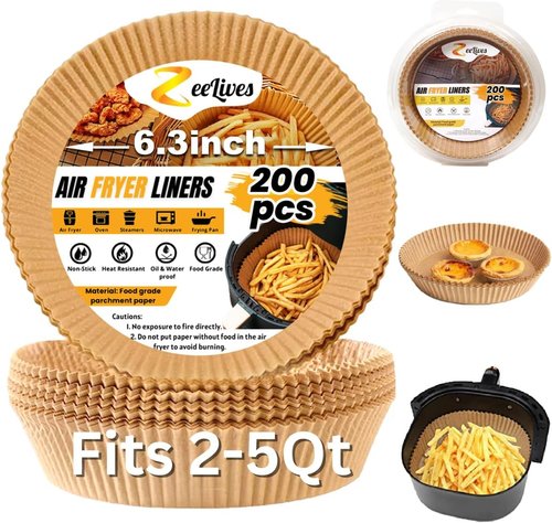 Air Fryer Paper Liners - 200 Pcs Non-Stick Disposable Liners for 2-5Qt Air Fryers | Waterproof & Oil-Proof