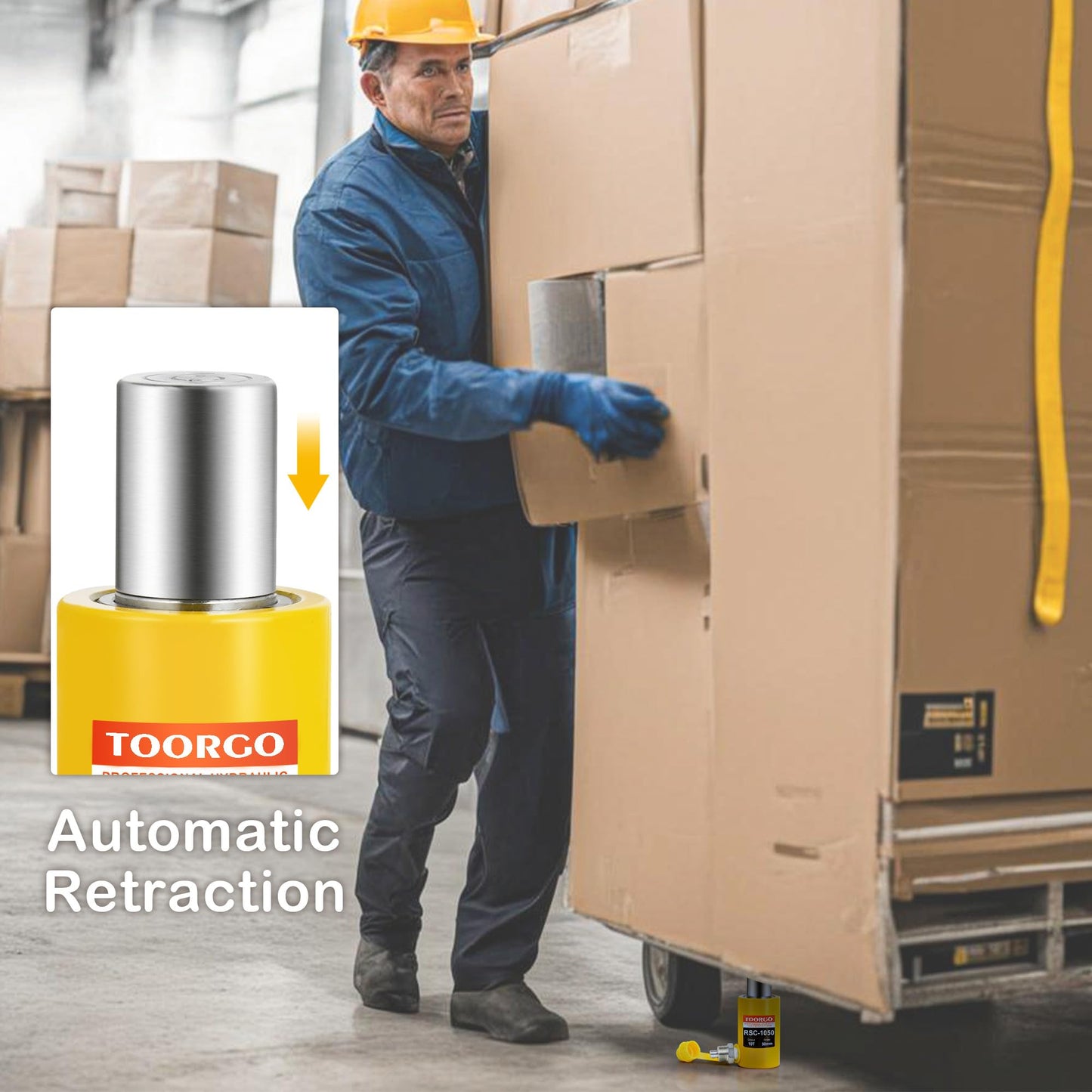 TOORGO 10 Ton Hydraulic Cylinder Jack with 2" Stroke Hydraulic Ram, Porta Power Automatic Retracting Jack CP-180, Yellow