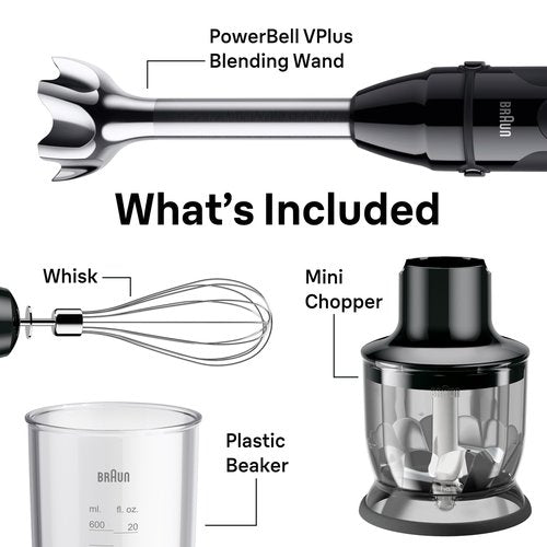 Braun MQ50202M MultiQuick Vario 5 Handheld Blender – 21-Speed Stick with Turbo Boost, Stainless Steel Blades, EasyClick System, 500W, Chopper, Whisk, Masher – Immersion Blender for Smoothies