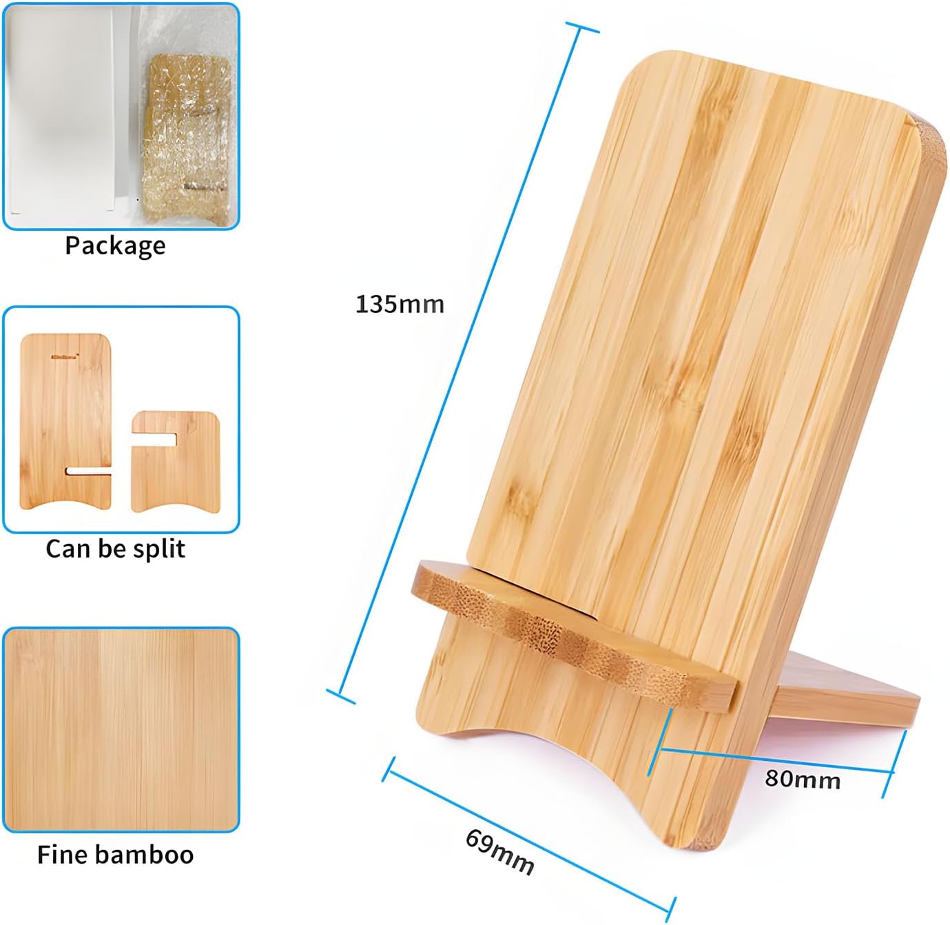 Abbolinxus Bamboo Phone Stand, Desktop Stand, Simple Phone Stand, Compatible with All Phones (Bamboo)