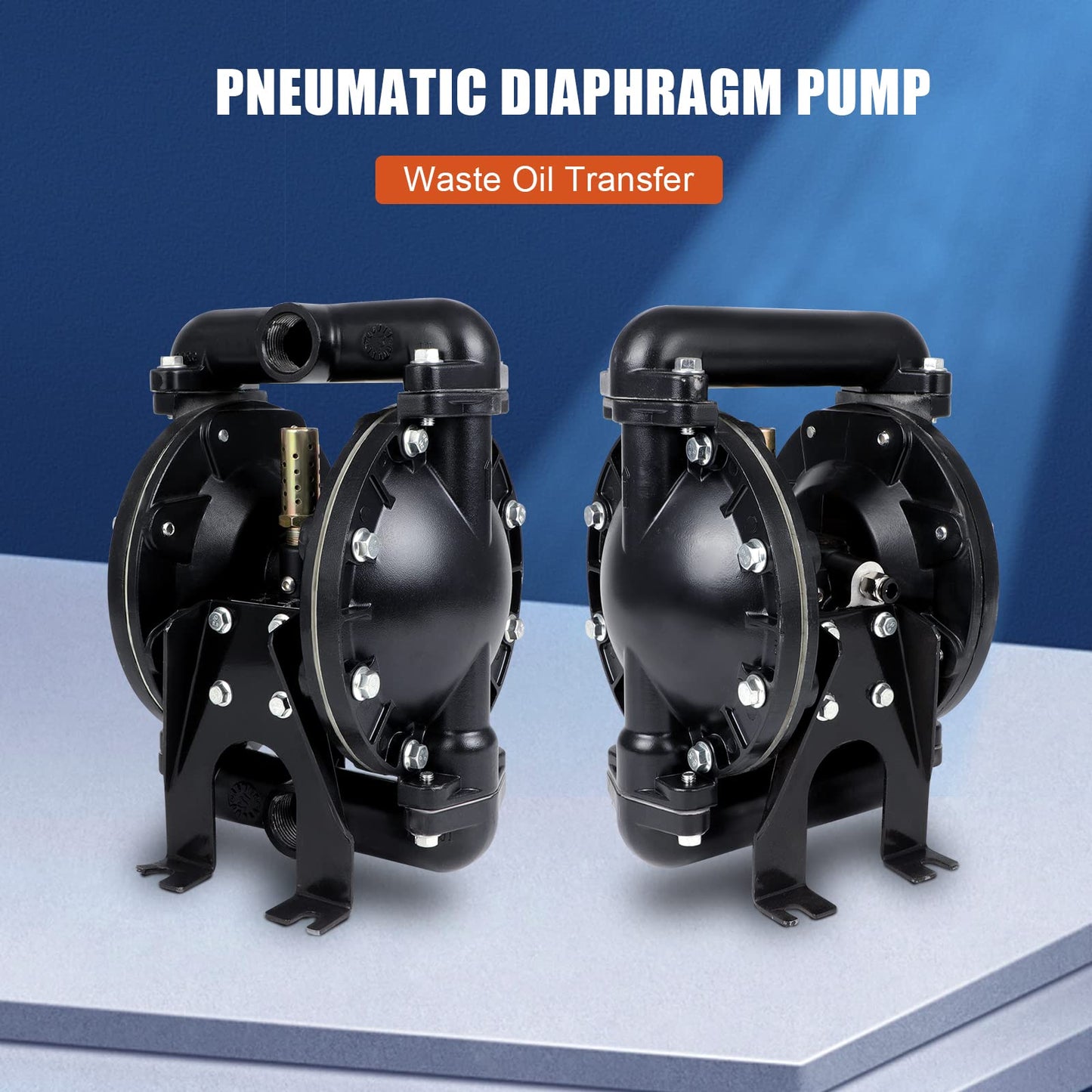 Air Operated Double Diaphragm Pump Pneumatic Waste Oil Transfer Pump for Chemical Dual Diaphram Polypropylene Nitrile Rubber by Stainless Steel Plastic (black, 1/2 inch Inlet)