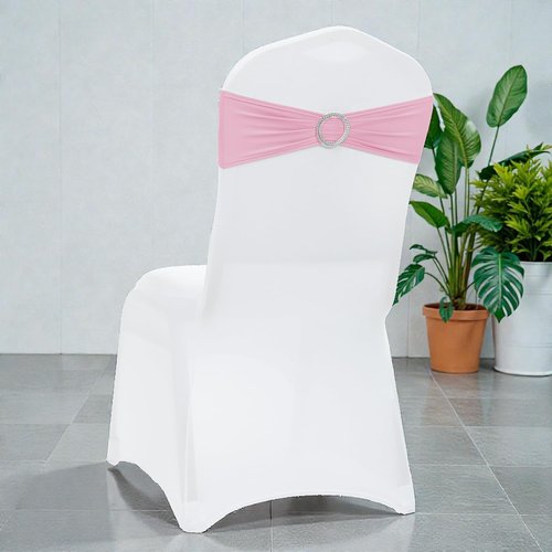 MDS Spandex Chair Sashes - Pack of 150 Elastic Stretch Bows with Buckle Slider for Wedding Decor - Pink