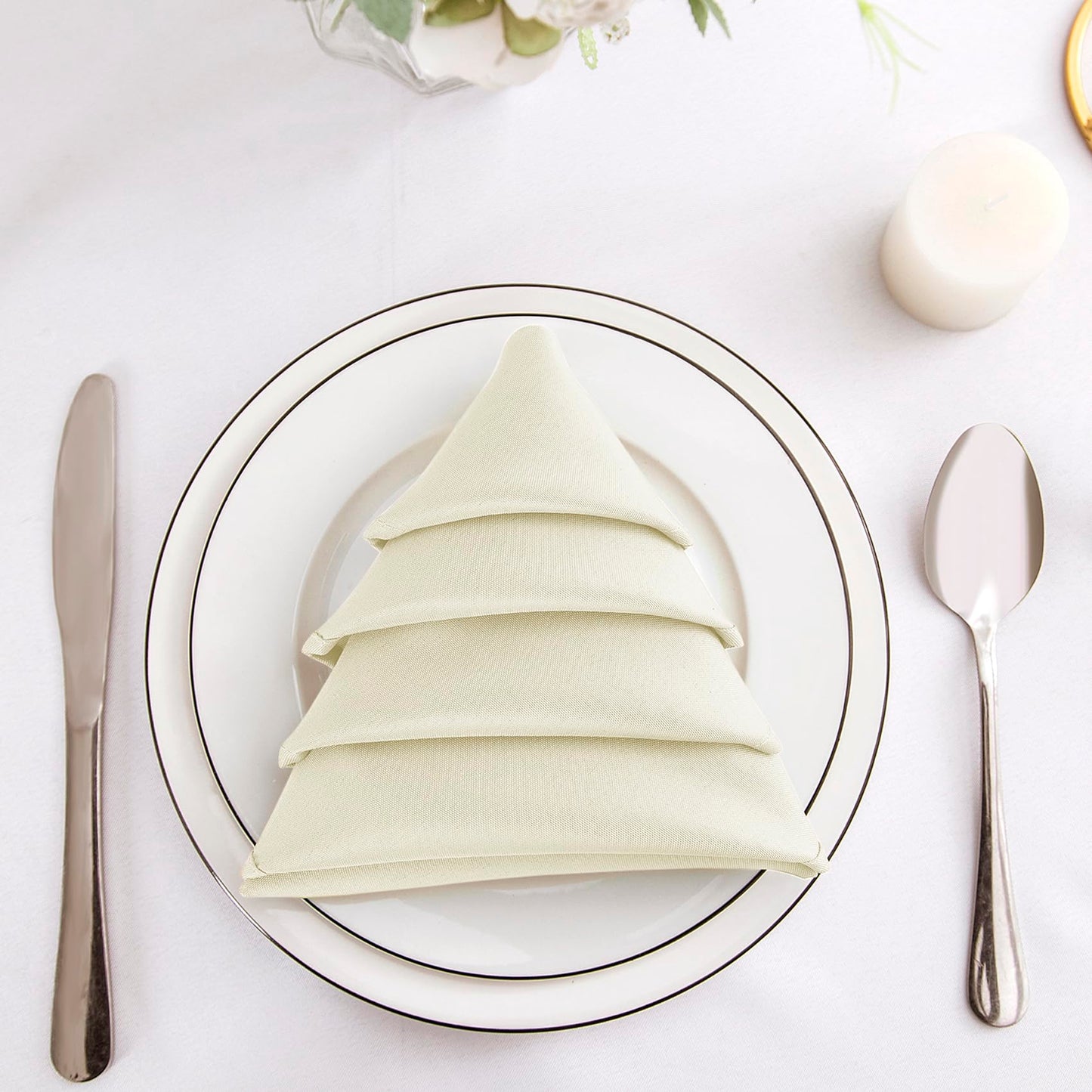 Bailarina Cloth Napkins Set of 120,17x17 inches Dinner Napkins Cloth Washable,Polyester Square Table Cloth Napkin Bulk with Hemmed Edges Ideal for Banquets, Parties and Weddings-Ivory