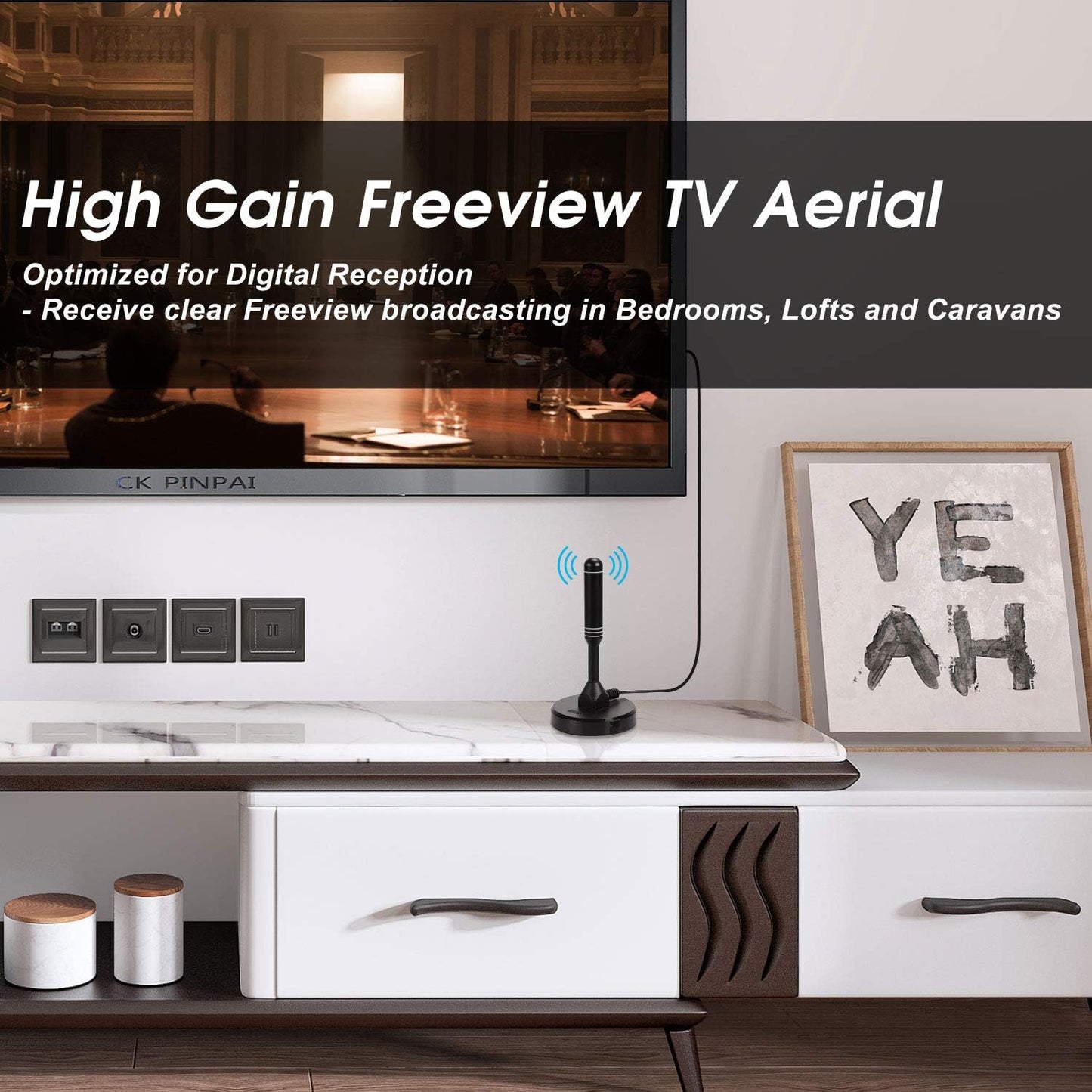 August DTA240 2 50 HDTV Antenna - - Indoor/Outdoor Portable Digital Aerial with Magnetic Base Meters Coax Cable Miles