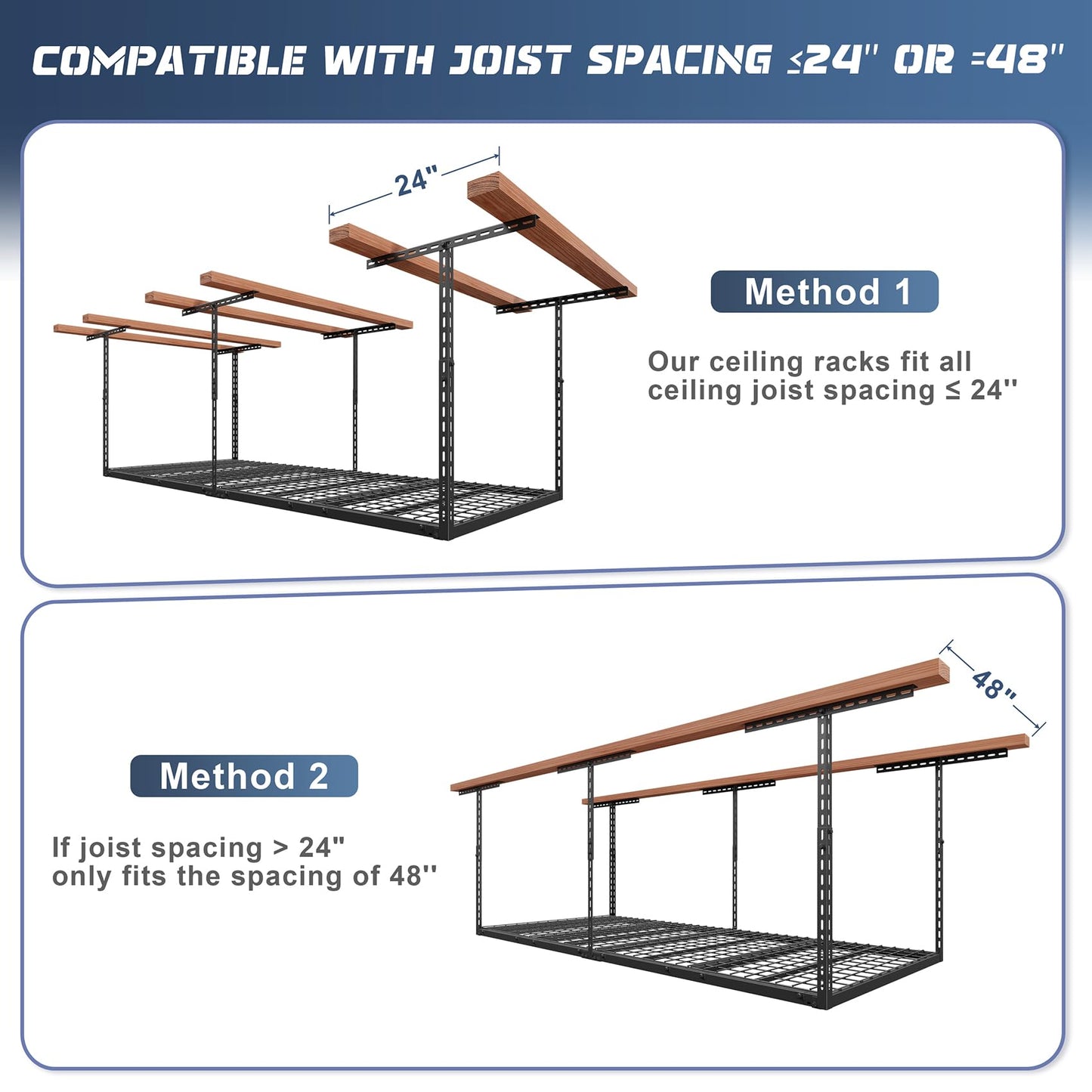 Jusgym 3X8FT Overhead Garage Storage Rack, 26"-40" Height Adjustable Garage Ceiling Storage Racks, Heavy Duty Metal Overhead Storage Organizer System, 750LBS Weight Capacity
