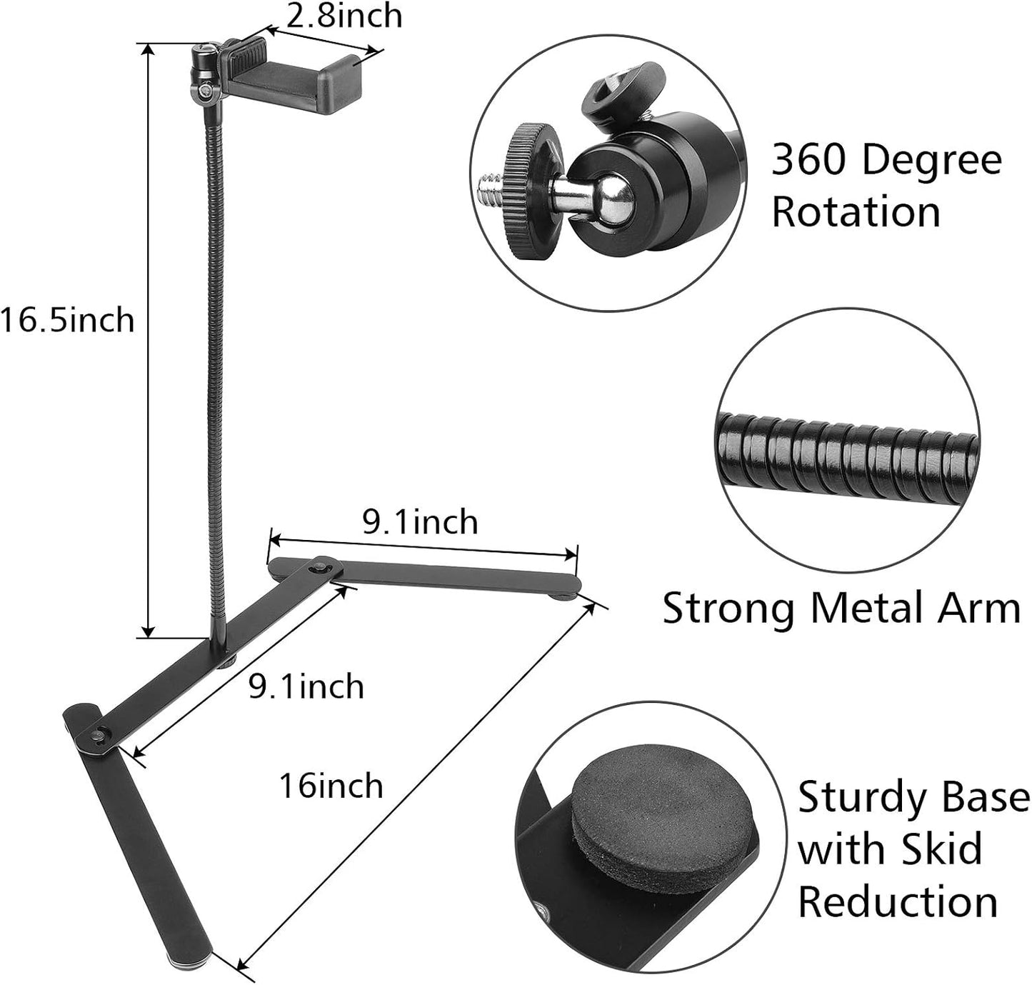 ChromLives Photo Copy Pico Projector Stand, Overhead Tripod Video Stand for Phone,Adjustable Tabletop Overhead Phone