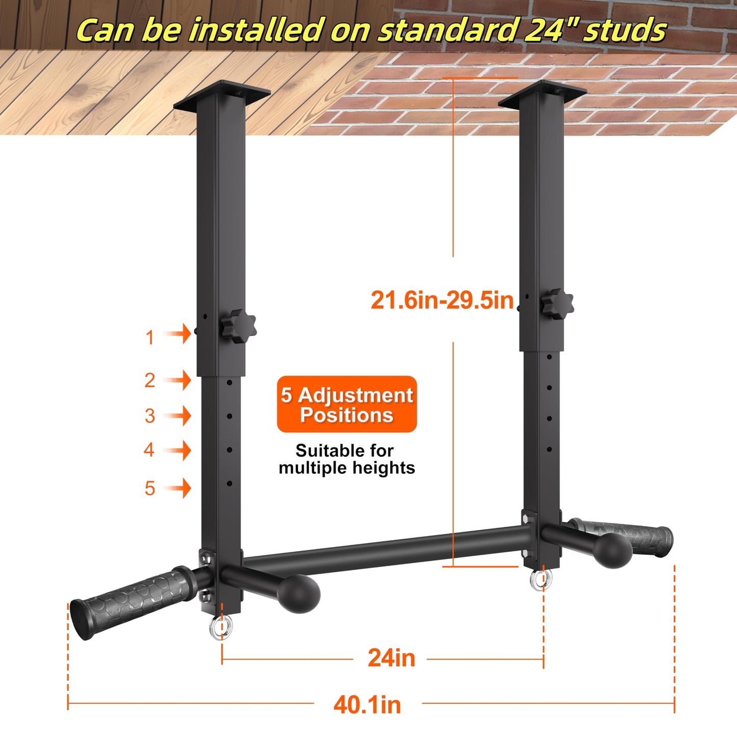 Upgraded-24" Ceiling Mount Pull Up Bar for Garage/Basement/Rafter - Heavy Duty 800LBS Adjustable Height Multi-Grip Chin Up Bar,Ceiling Joist/Beam