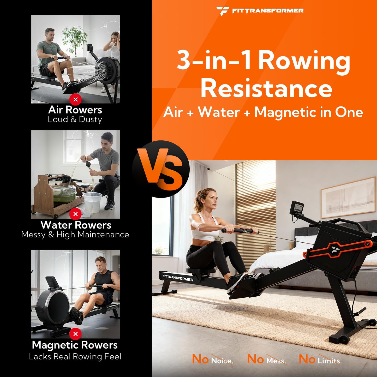 FITTRANSFORMER Sail Smart Home Gym, 3-in-1 Rowing Machine, Digital Weight System for Strength & Cardio Training, All-in-One Gym Equipment, Functional Rower Station