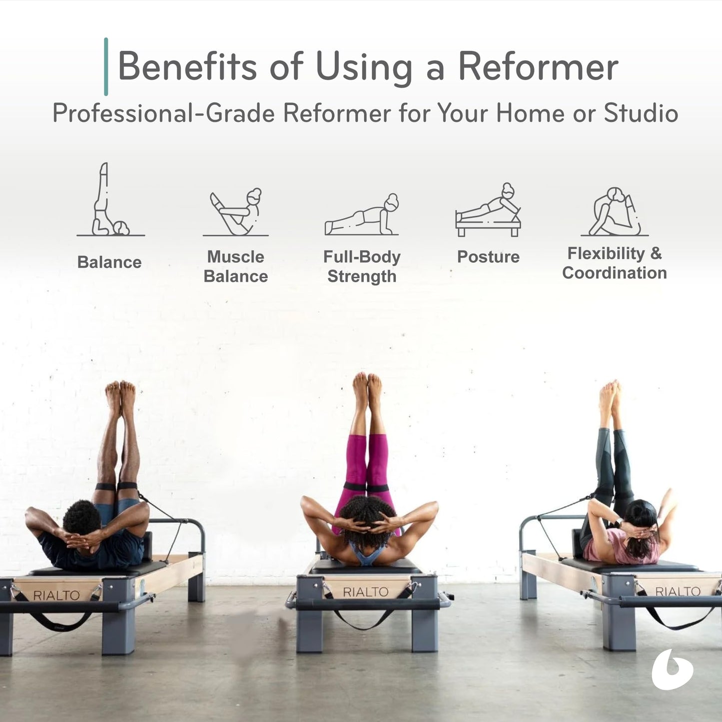 Pilates Reformer by Balanced Body, Rialto Reformer with Sitting Box Lite, Pilates Exercise Equipment, Workout Equipment for Home or Studio, Black Upholstery