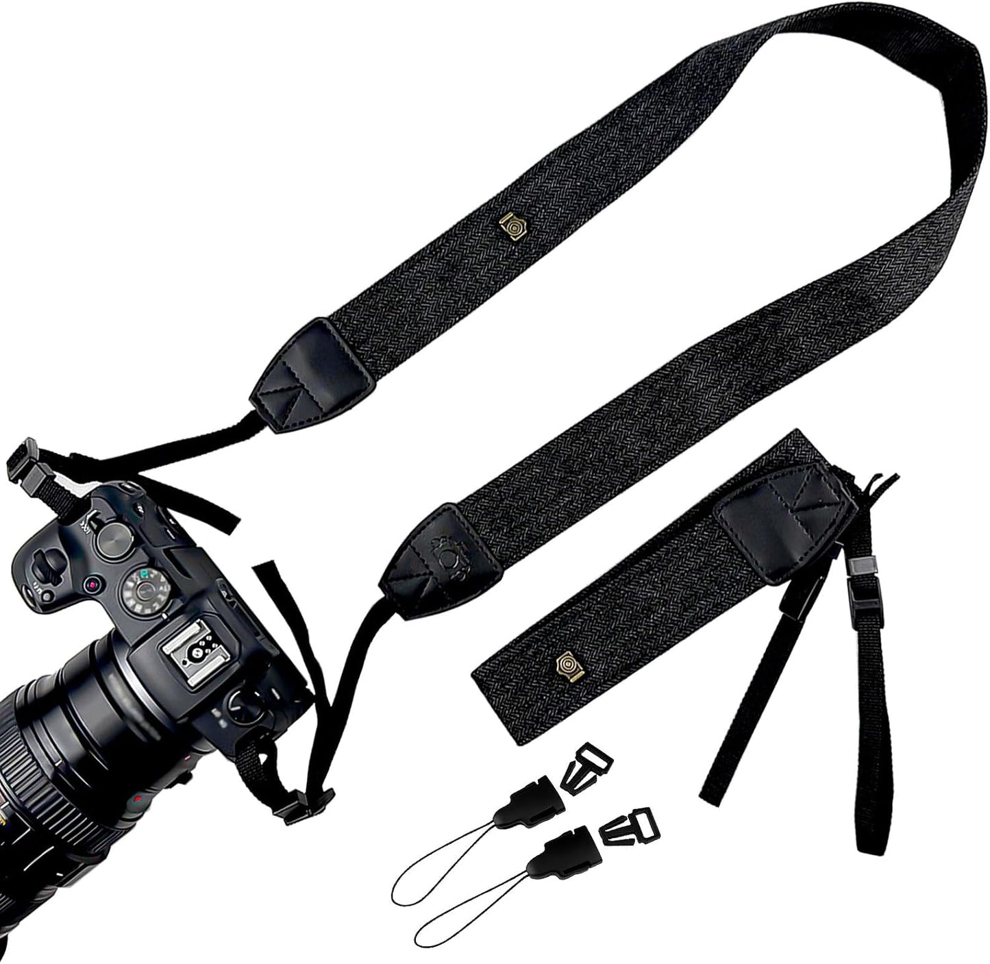Brvlsoc Black Canvas Camera Neck & Shoulder Strap with Quick Release Buckles Adjustable Cotton Webbing for DSLR and SLR