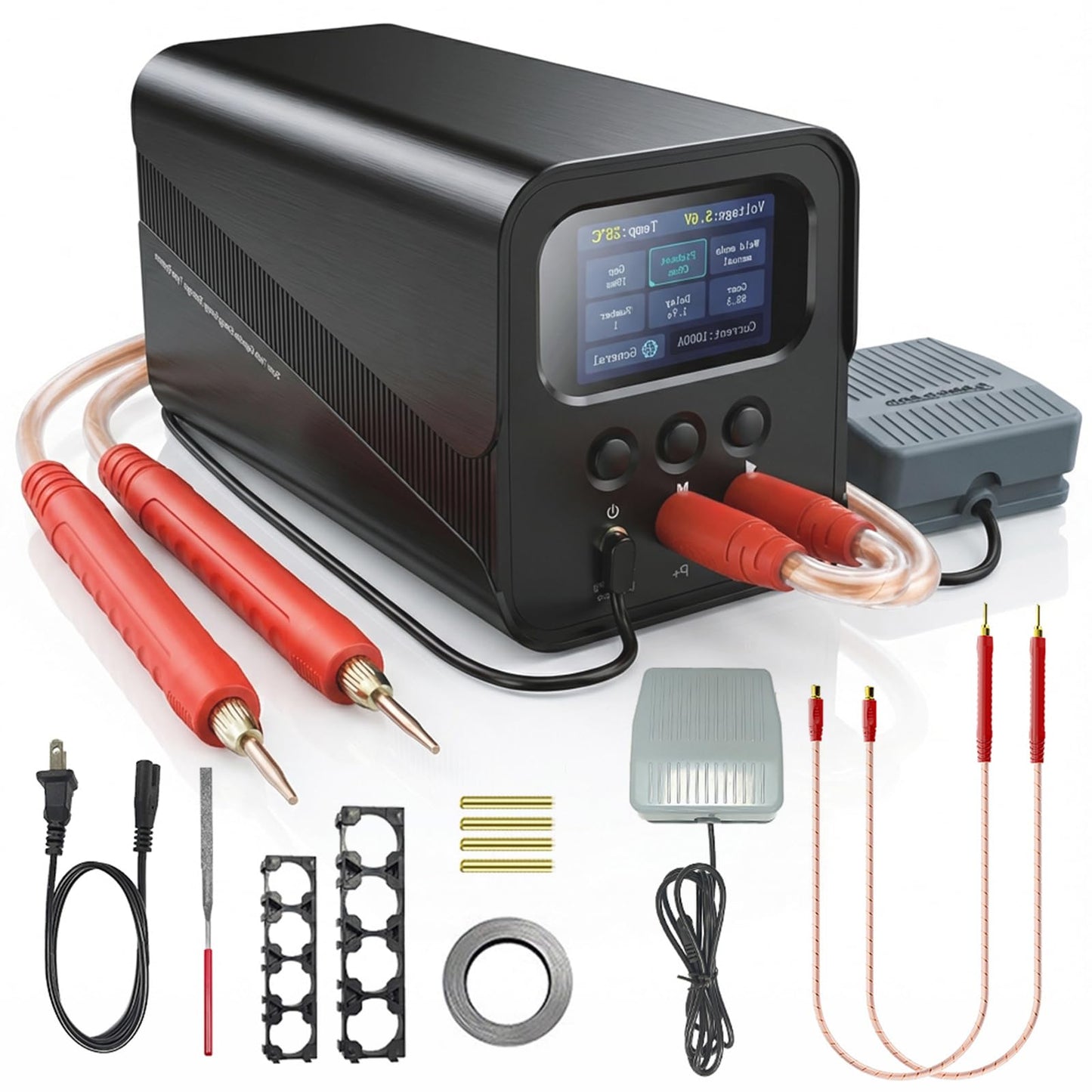 Capacitor Spot Welder for Battery Pack, 10.5kW Farad Welding Machine, Automatic & Foot Pedal Modes, 100-240V, for 18650/21700/LiFePO4 Cells, Nickel Strip Welding Kit