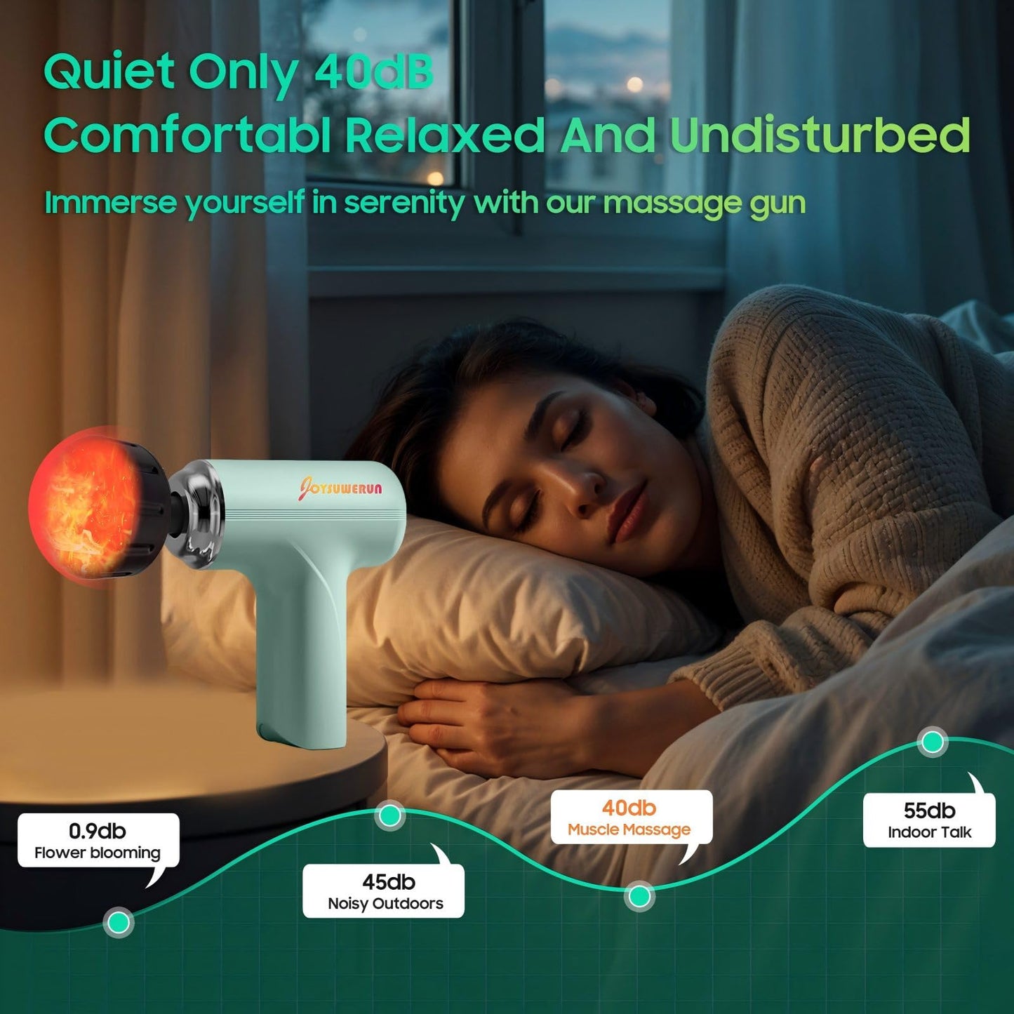 JOYSUWERUN Massage Gun with Heat – Amazing Power! Deep Tissue Percussion Massager, Handheld Mini Muscle Gun, 5 Massage Heads, Quiet & Portable