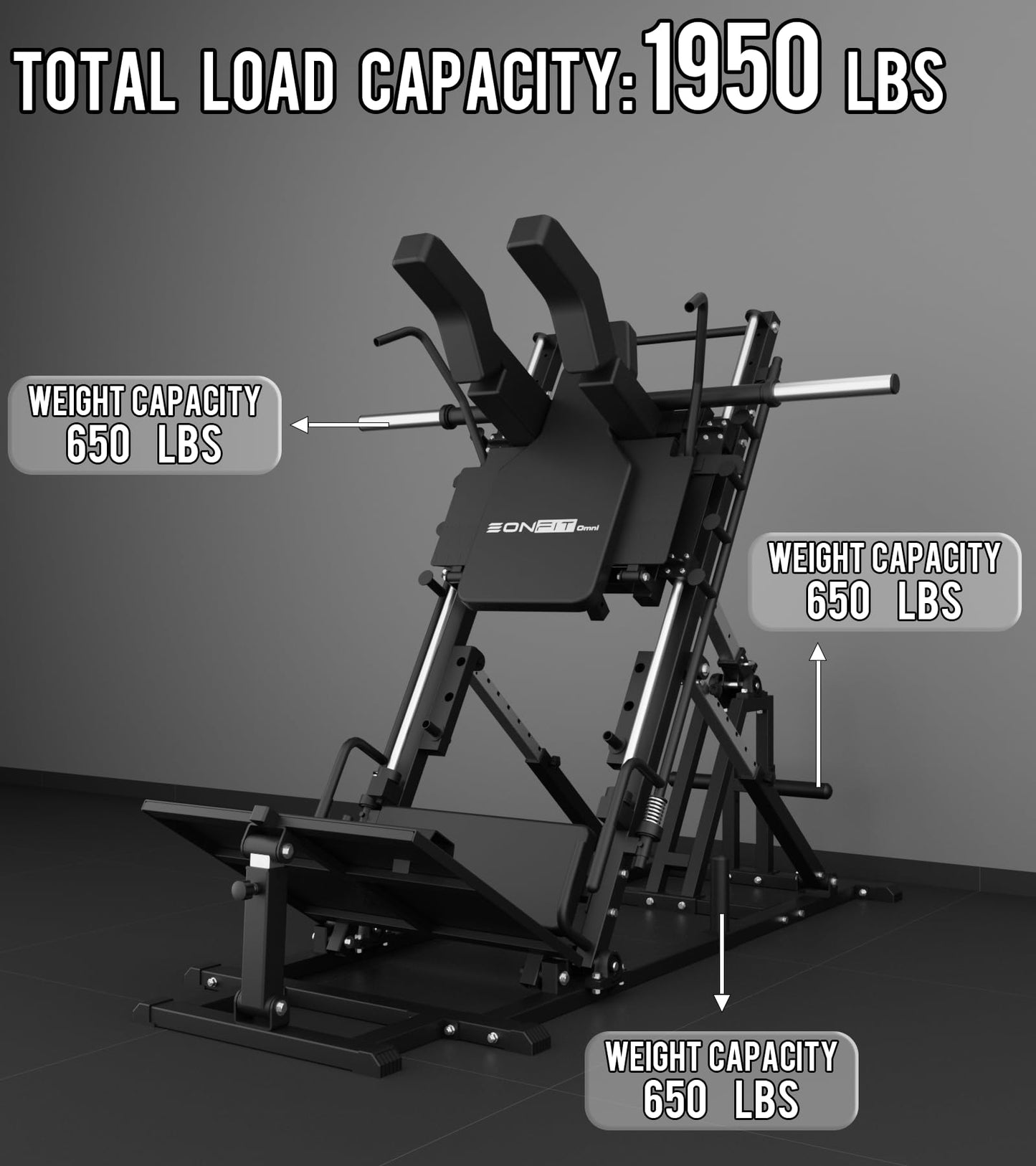 Eonfit EL2 2.0 Leg Press Machine for Home Gym, Hack Squat Machines with Linear Bearing 45°, Calf Raise Machine, 4-in-1 Design Lower Body Strength Training Equipment 1300lbs with Weight Storage
