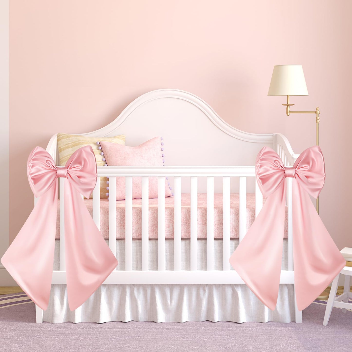 Suncalla 2 Pcs Large Pink Bows for Decoration 12" x 24" Pink Crib Bows Ribbon Coquette Double Layer Satin Silk Baby Crib Bedding for Nursery Baby Shower Curtain Tie Backs Bachelorette Wedding Decor