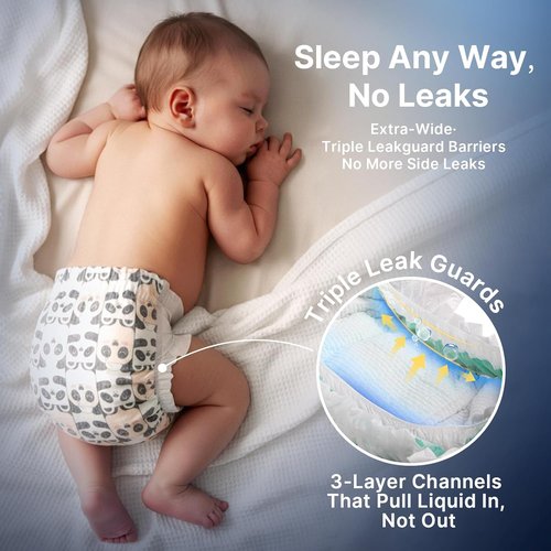 BubblePanda Overnight Diapers - Nighttime Protection with Dual Absorbent Core | Size 3, 76 Count