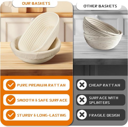 Dimpola Banneton Bread Proofing Basket Set - Handmade Rattan Sourdough Bowl with Liner | Round Design