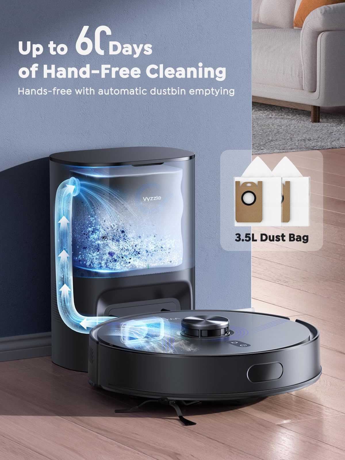 Vyzzle Robot Vacuum and Mop, 8000Pa Self Emptying Robot Vacuum with LiDAR Navigation & Smart Mapping, Robotic Vacuum Cleaner for Pet Hair, Carpet & Hard Floors, 180Min Runtime, App/Alexa Control, E20