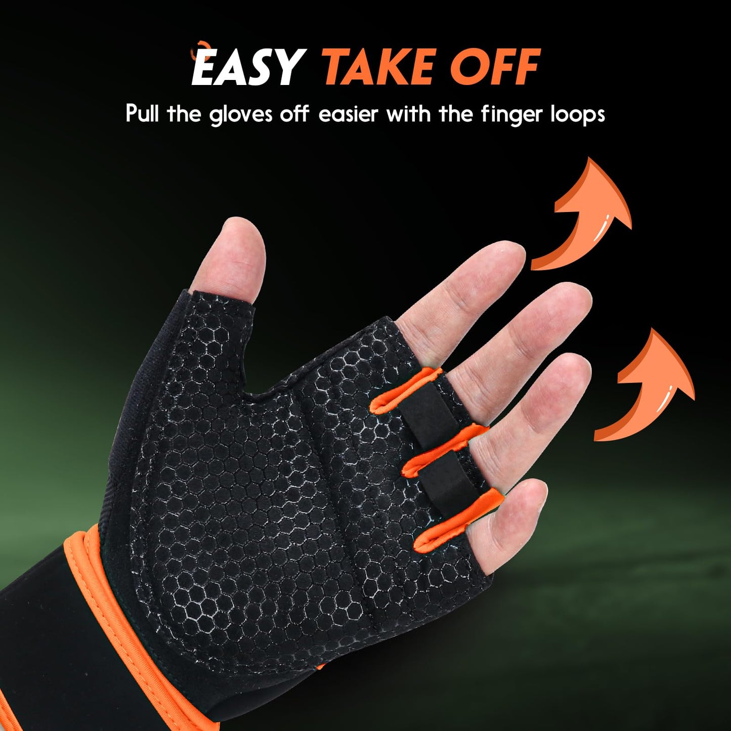 HTZPLOO Workout Gloves Gym Gloves Weight Lifting Gloves for Men Women with Full Palm Pad,Strong Wrist Wraps Support,Enhanced Grip,for Fitness,Training,Weightlifting,Exercise (Black&Orange, Large)