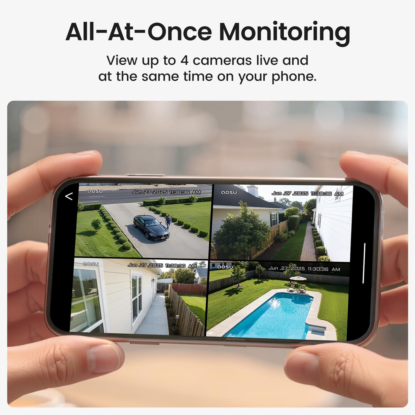 aosu Security Cameras Outdoor Wireless, 4 Cam-Kit, No Subscription Required, Solar-Powered, Home Security Cameras System with 360° Pan & Tilt, Auto Tracking, 2K Color Night Vision, Easy Setup