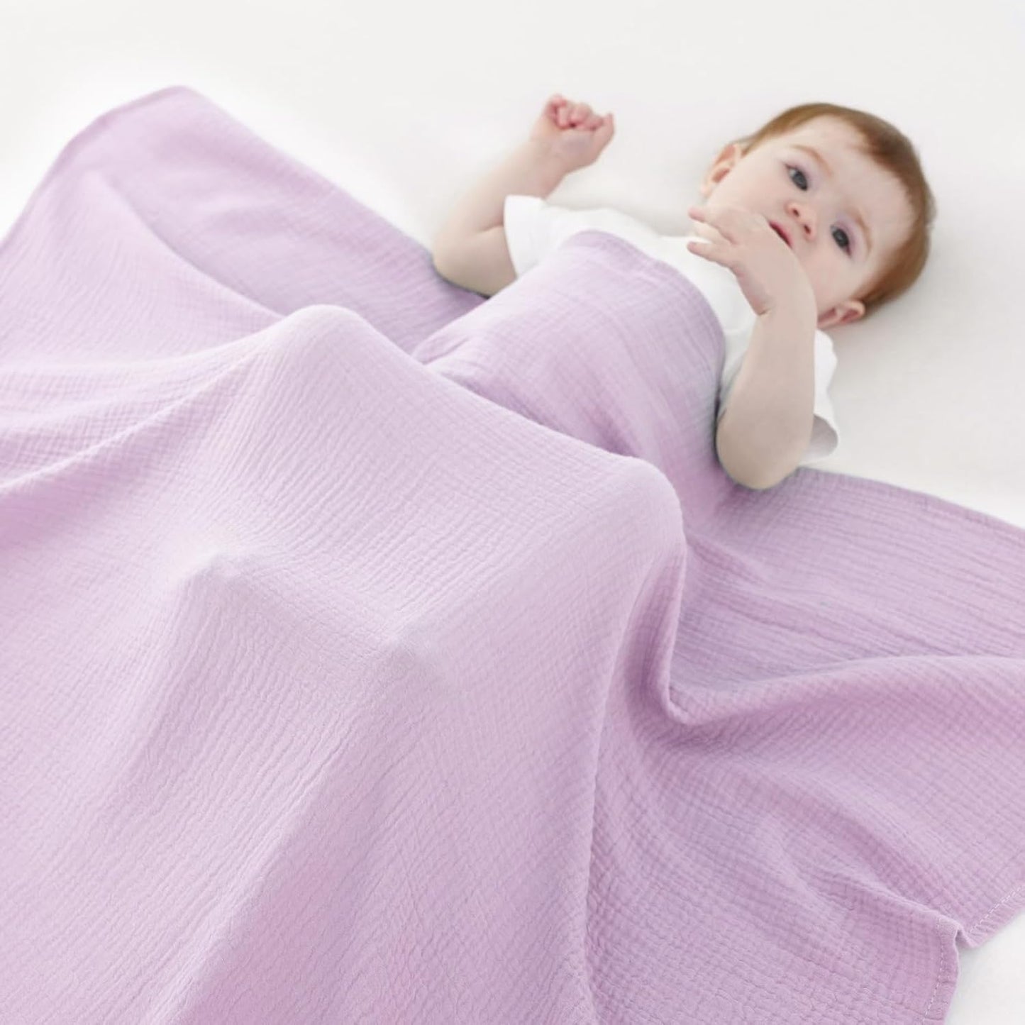Skiennix Muslin Swaddle Blankets - Soft & Breathable 100% Cotton | 2 Pack, Large 40 x 40 Inches, Pink & Purple