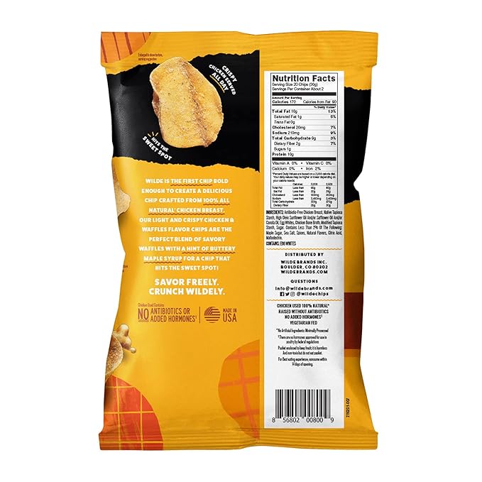 WILDE Chicken & Waffles Protein Chips, Thin and Crispy, High Protein, Keto, Made with Real Ingredients, 2.25oz Bags (Pack of 8)…