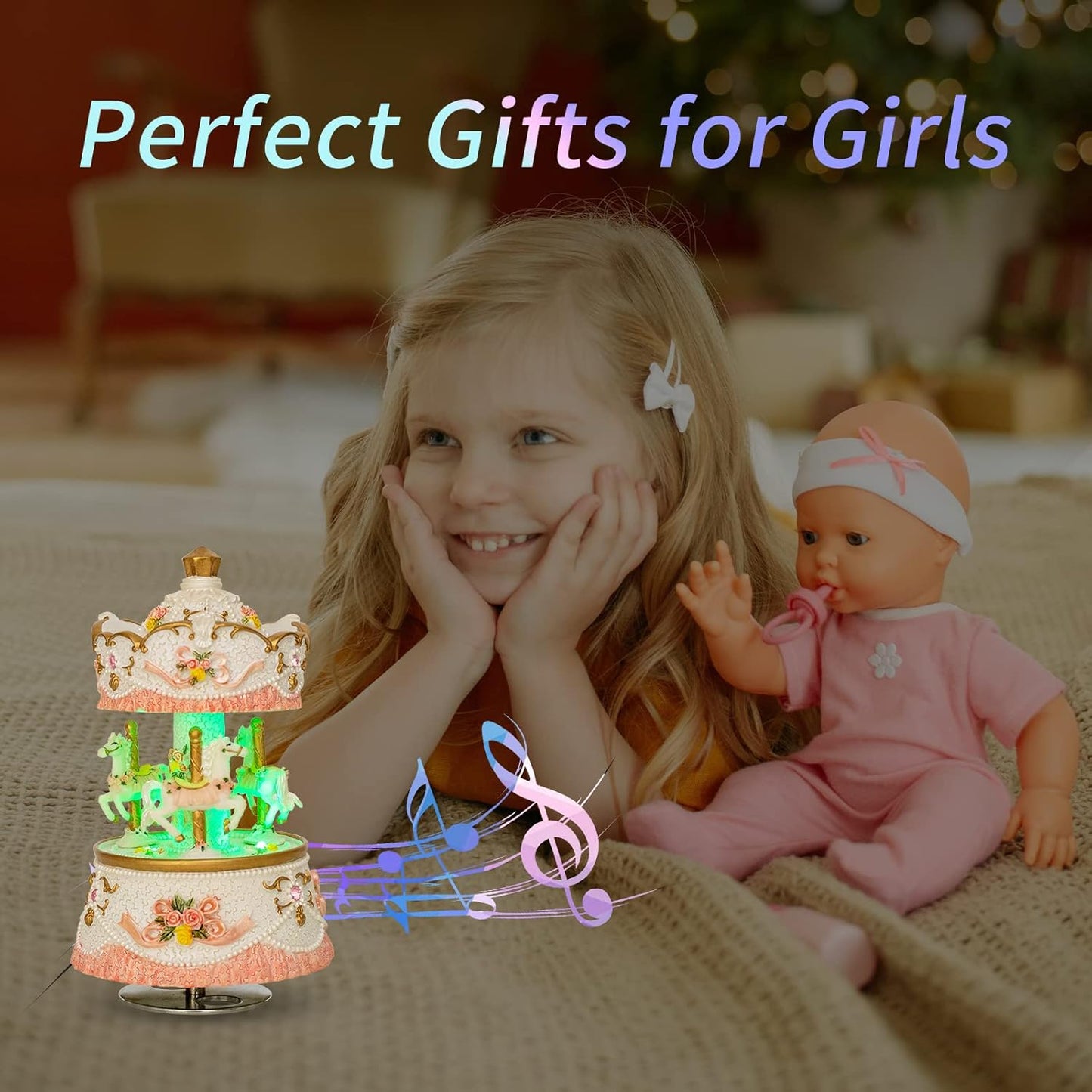 Skiennix Carousel Music Box - Colorful LED Lights & Luxury Horse Figurines | Perfect Gift for Kids
