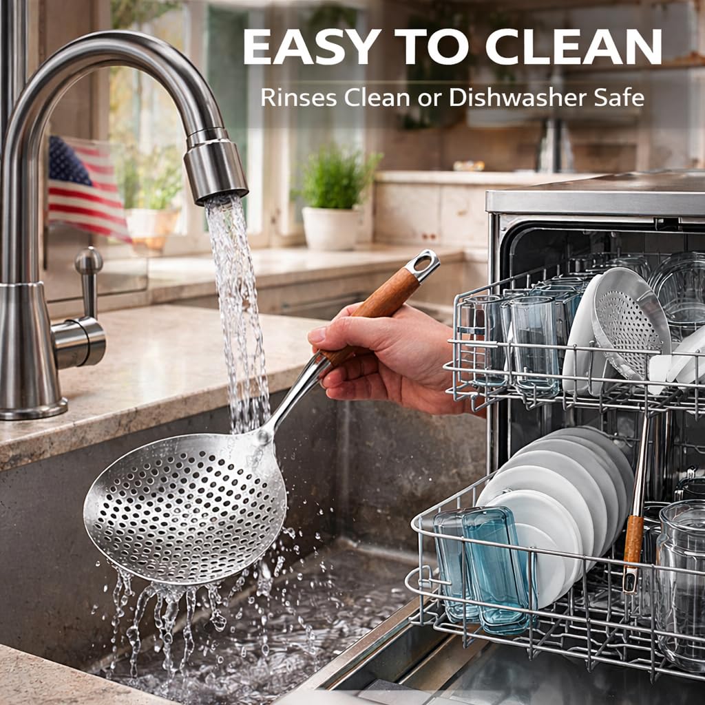 Stainless Steel Skimmer Spoon, Slotted Ladle Spider Strainer for Frying, Pasta and Cooking, Durable Kitchen Tool for Draining Oil and Water