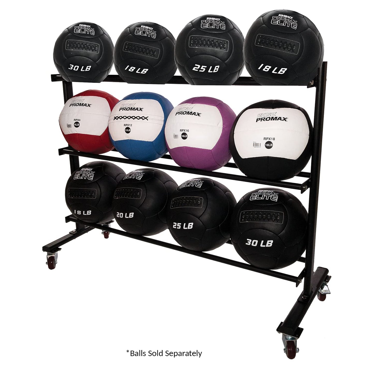 Champion Sports Three Tier Ball Storage Rack with Swivel Caster Wheels