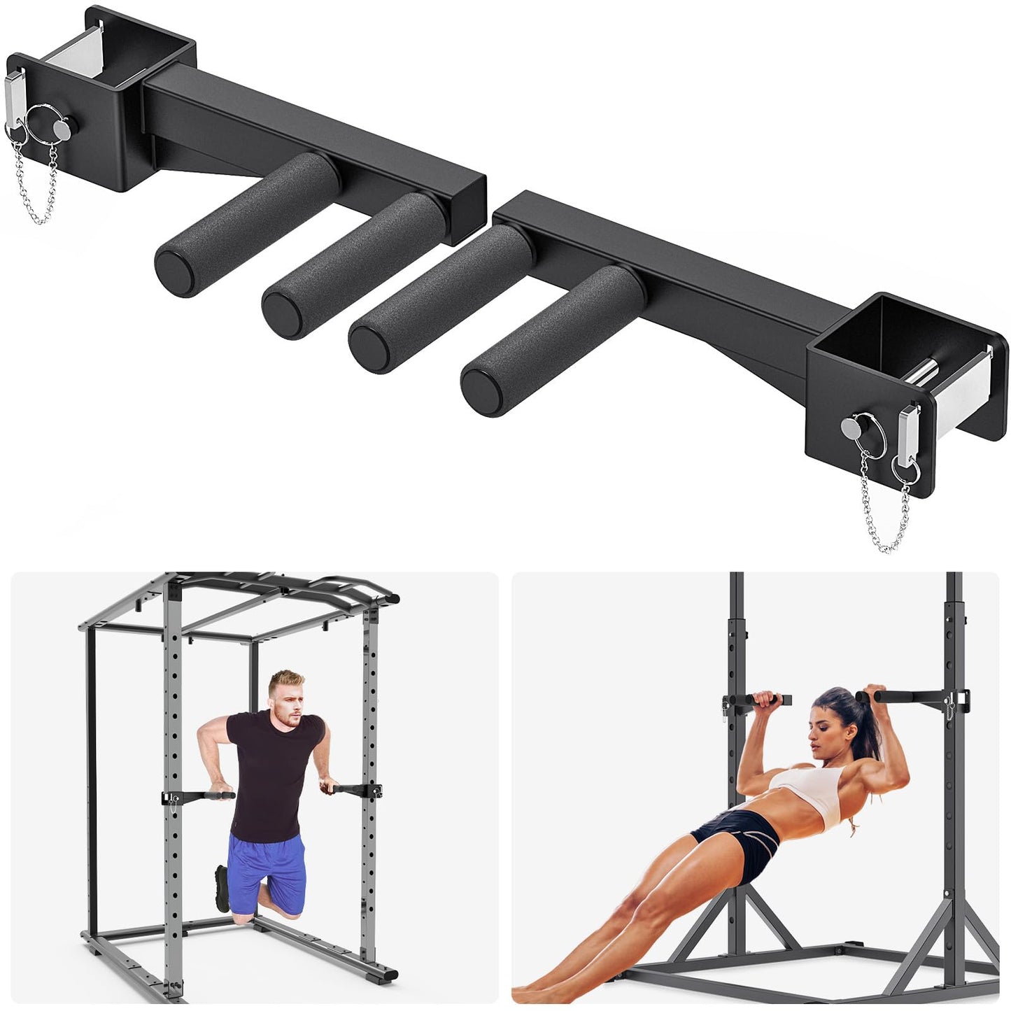 Lifeswell Dip Bar Attachment for 3" x 3" Power Rack, Non-Slip Wide & Narrow Grip Handles, 500 lbs Capacity, Squat Rack Attachment for Dips, Inverted Rows, Push-Ups