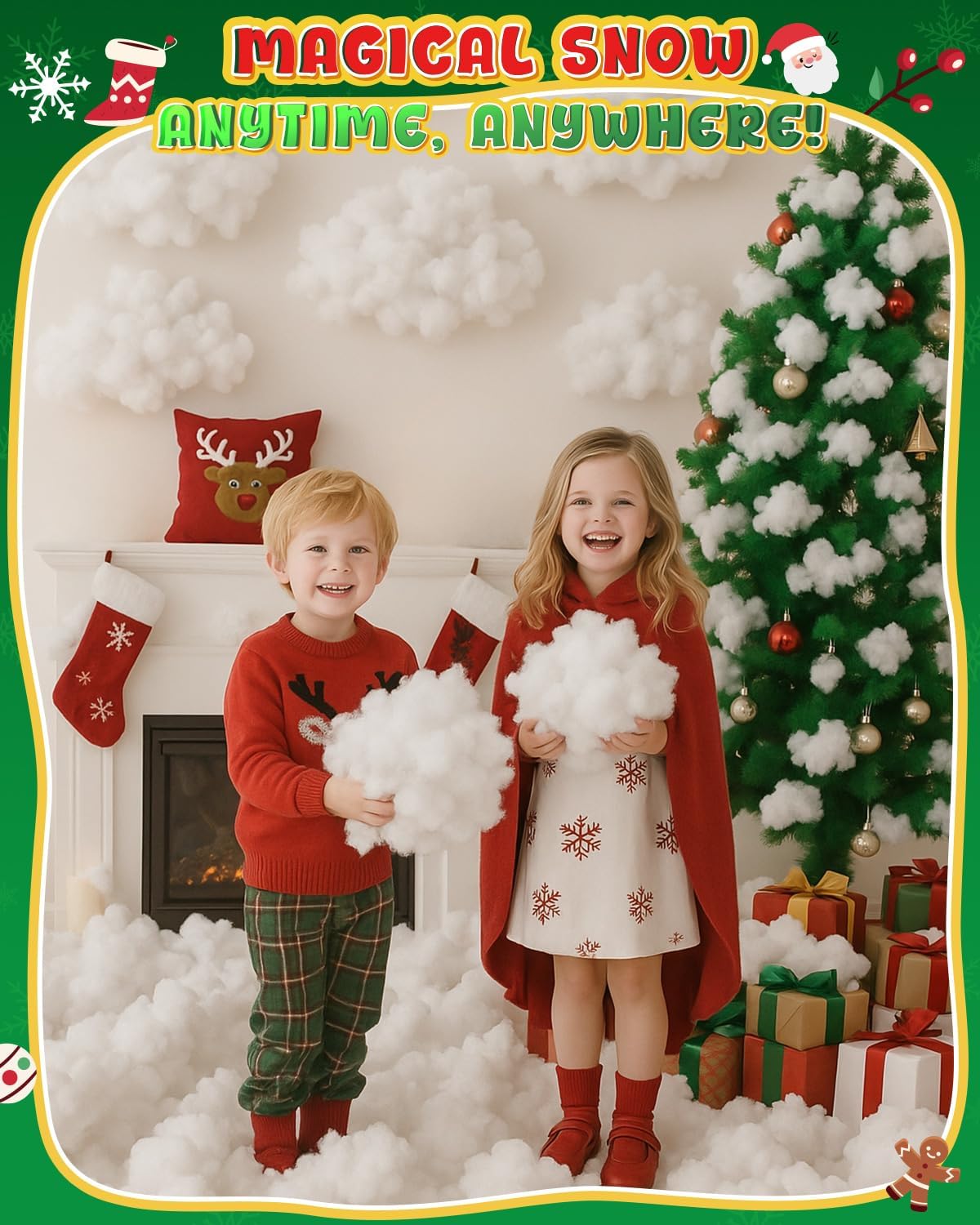 Skiennix Fluffy Fake Snow | 35.27oz Cotton Artificial Snow for Christmas Decor & Village