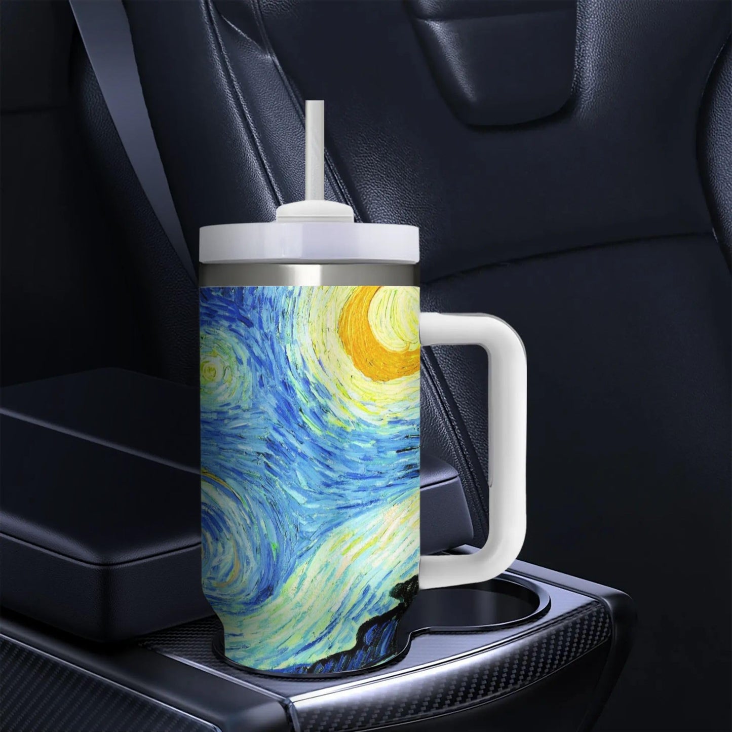 Mount Hour Starry 40 OZ Stainless Steel Tumbler with Handle Lid Straw, Ice Bully Hot/Cold Coffee Cup for Women Men Birthday Presents