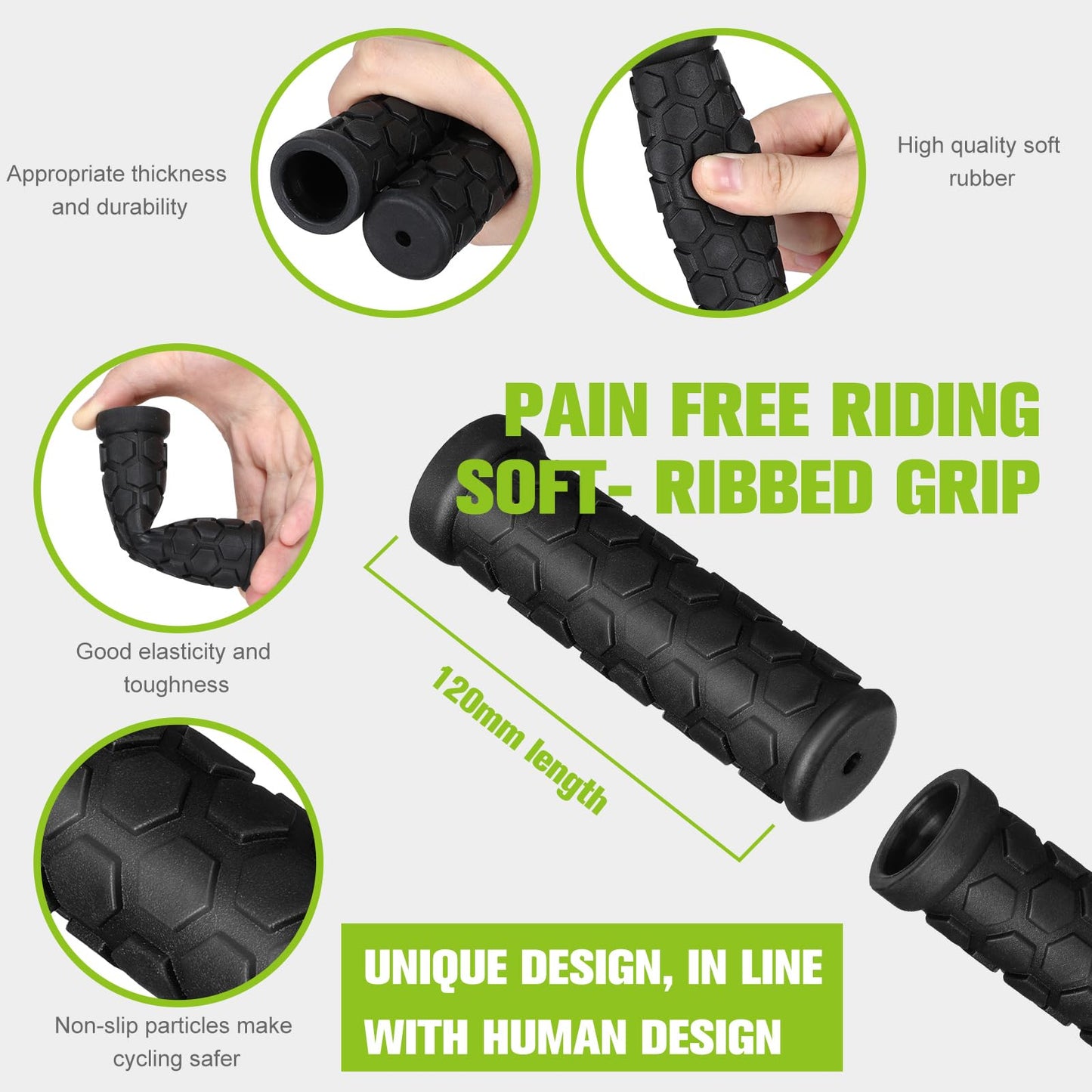 48 Pcs Bike Handle Grips Black Replacement Non Slip Rubber Bicycle Handlebar Grips Tricycle Wheelchair Mountain Bike BMX MTB(Hexagon Style)