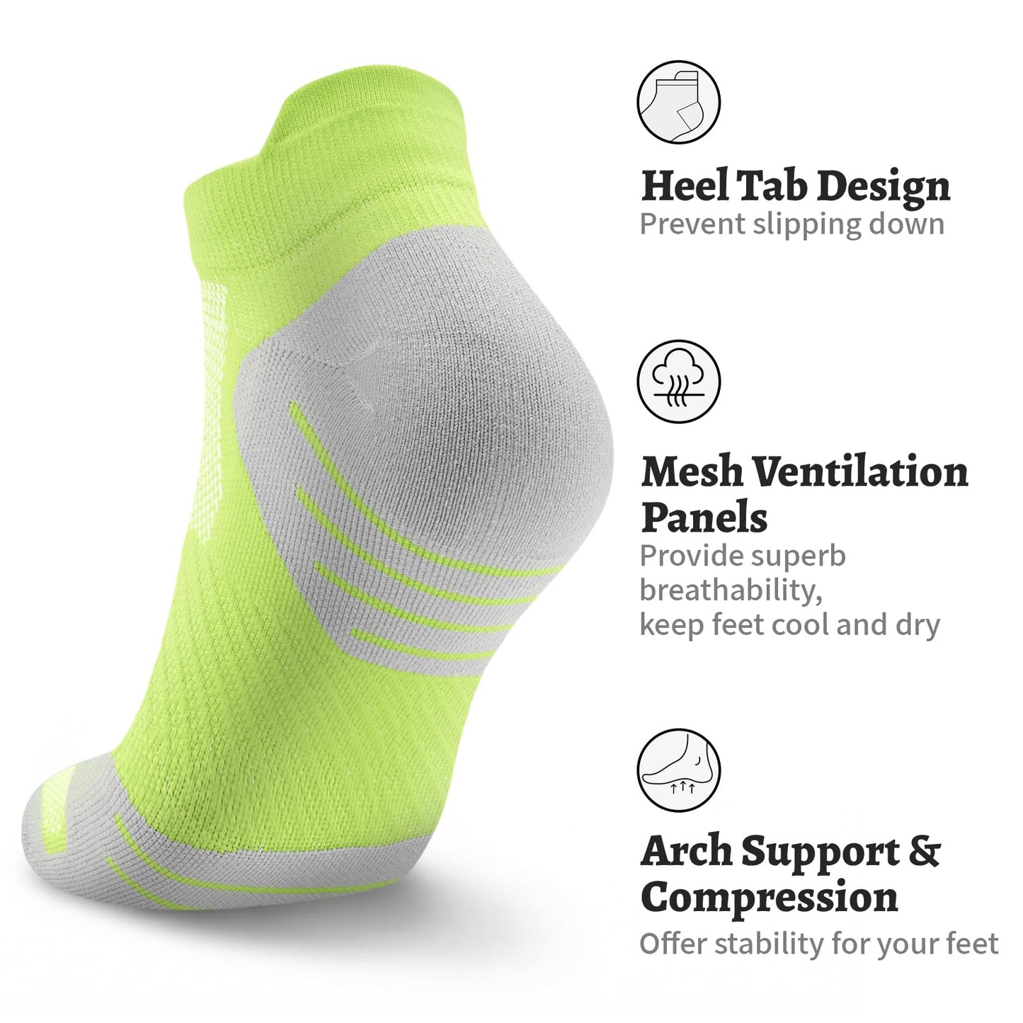 PAPLUS 6 Pairs Ankle Compression Socks for Women, Cushioned Running Socks with Arch Support, Low Cut, Targeted Compression